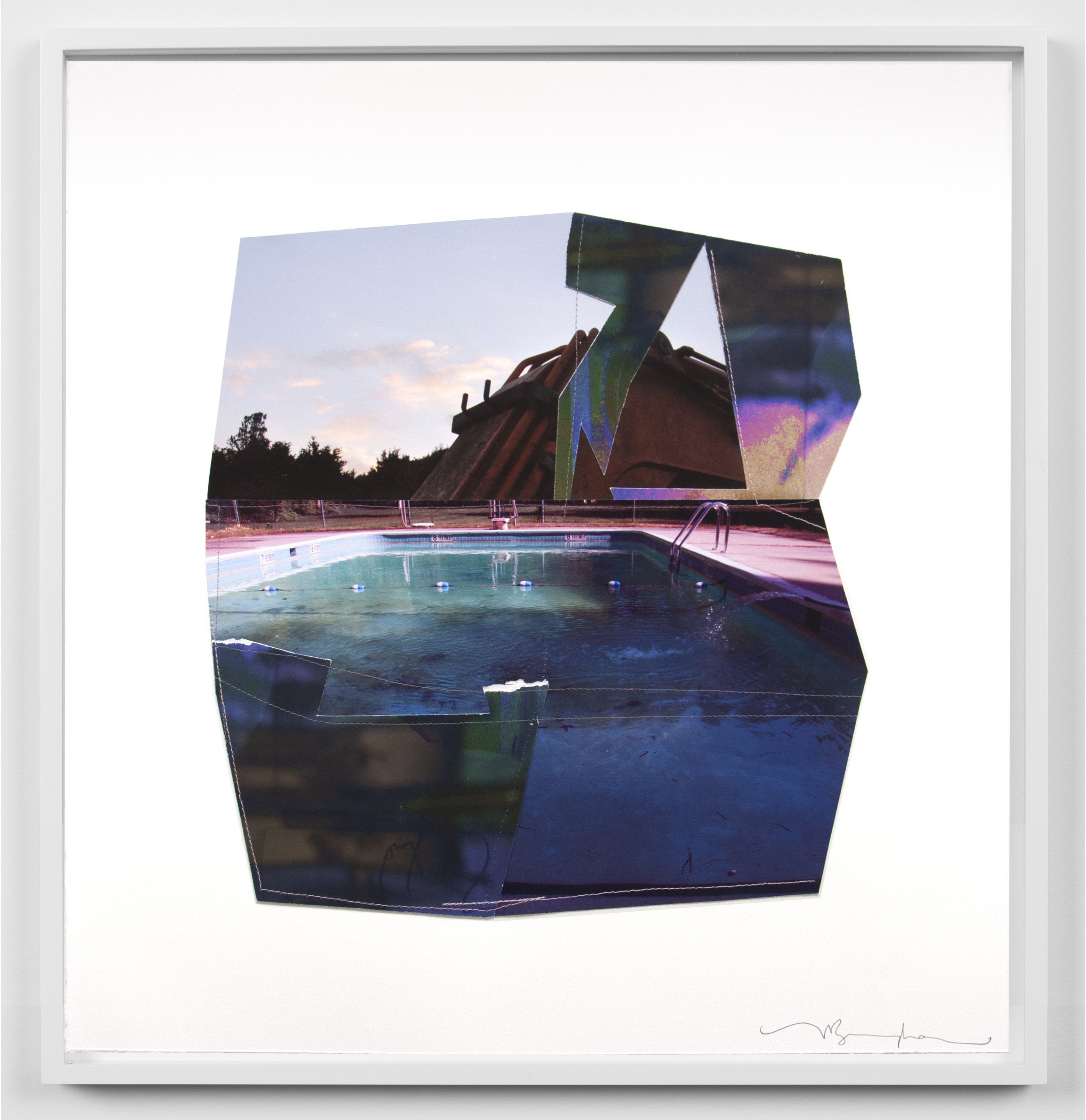 Full Moon (Pool IV, Coromandel Campsite) 2020, pigment prints, thread, paper, 24 x 22 inches