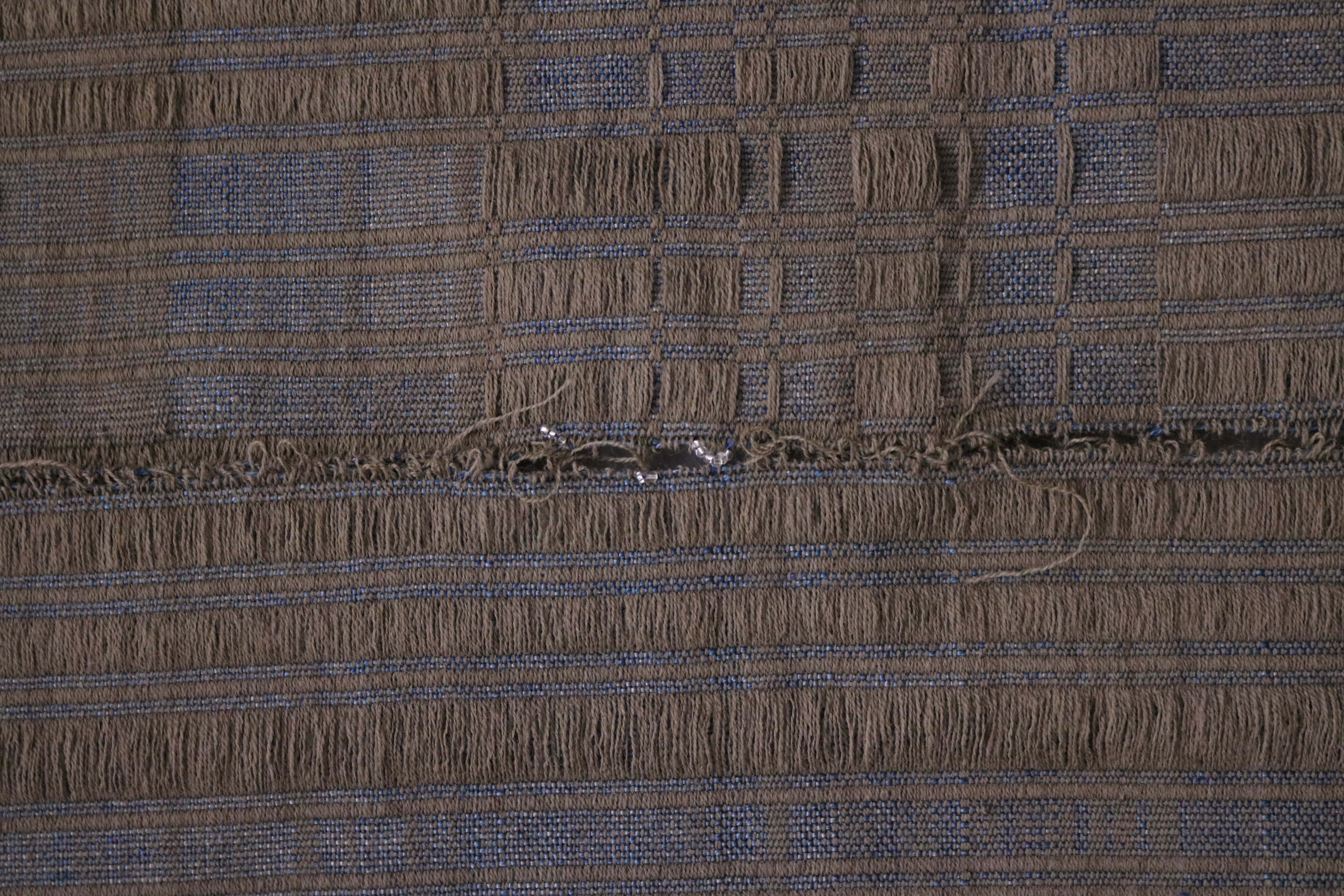 something that goes on for too long (twins), (detail), silk, wool, glass beads, wild clay