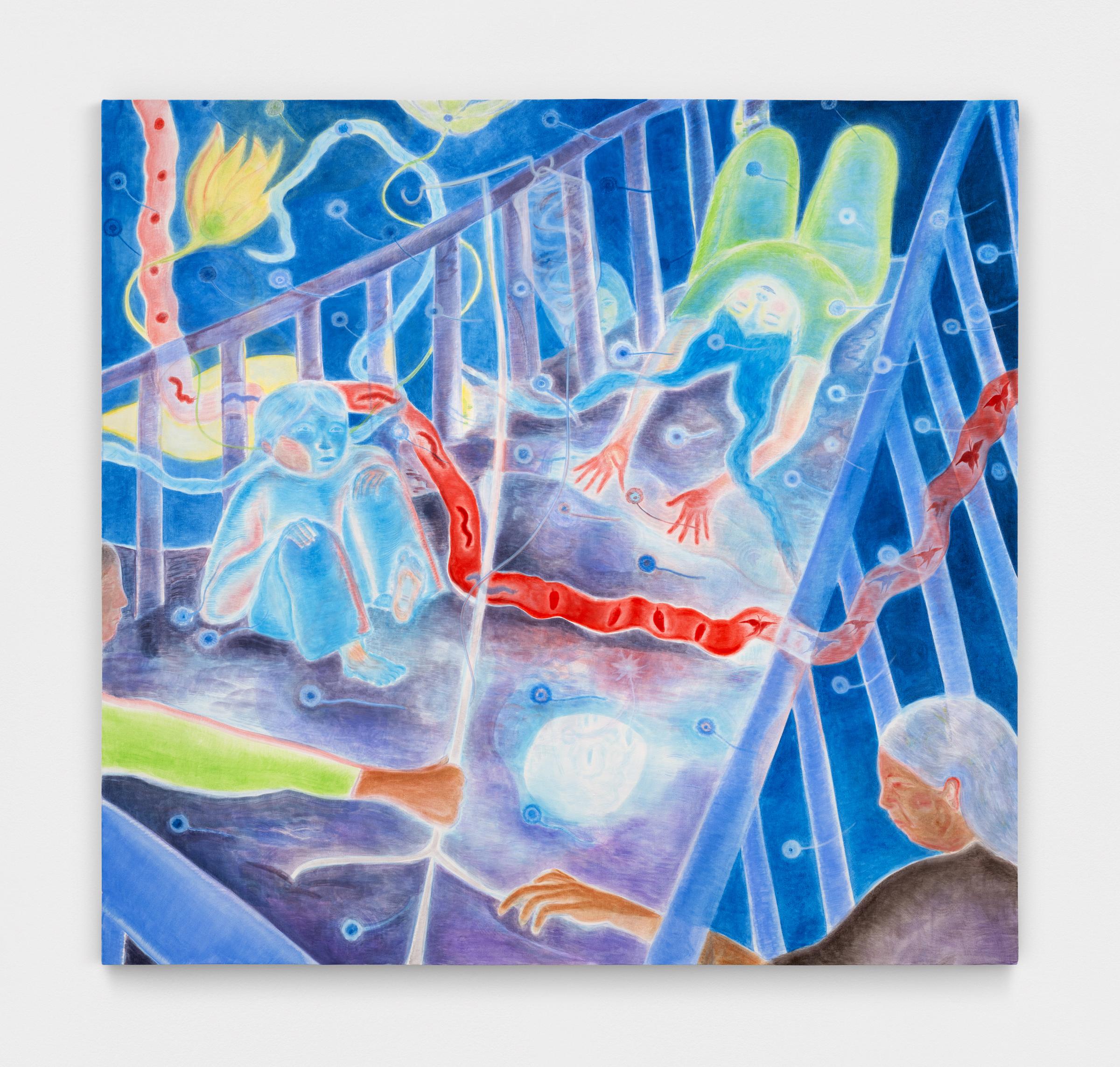 The Unbelievable Truth, 2023. Acrylic, flashe, watercolor, and soft pastel on canvas. 60x64 inches.