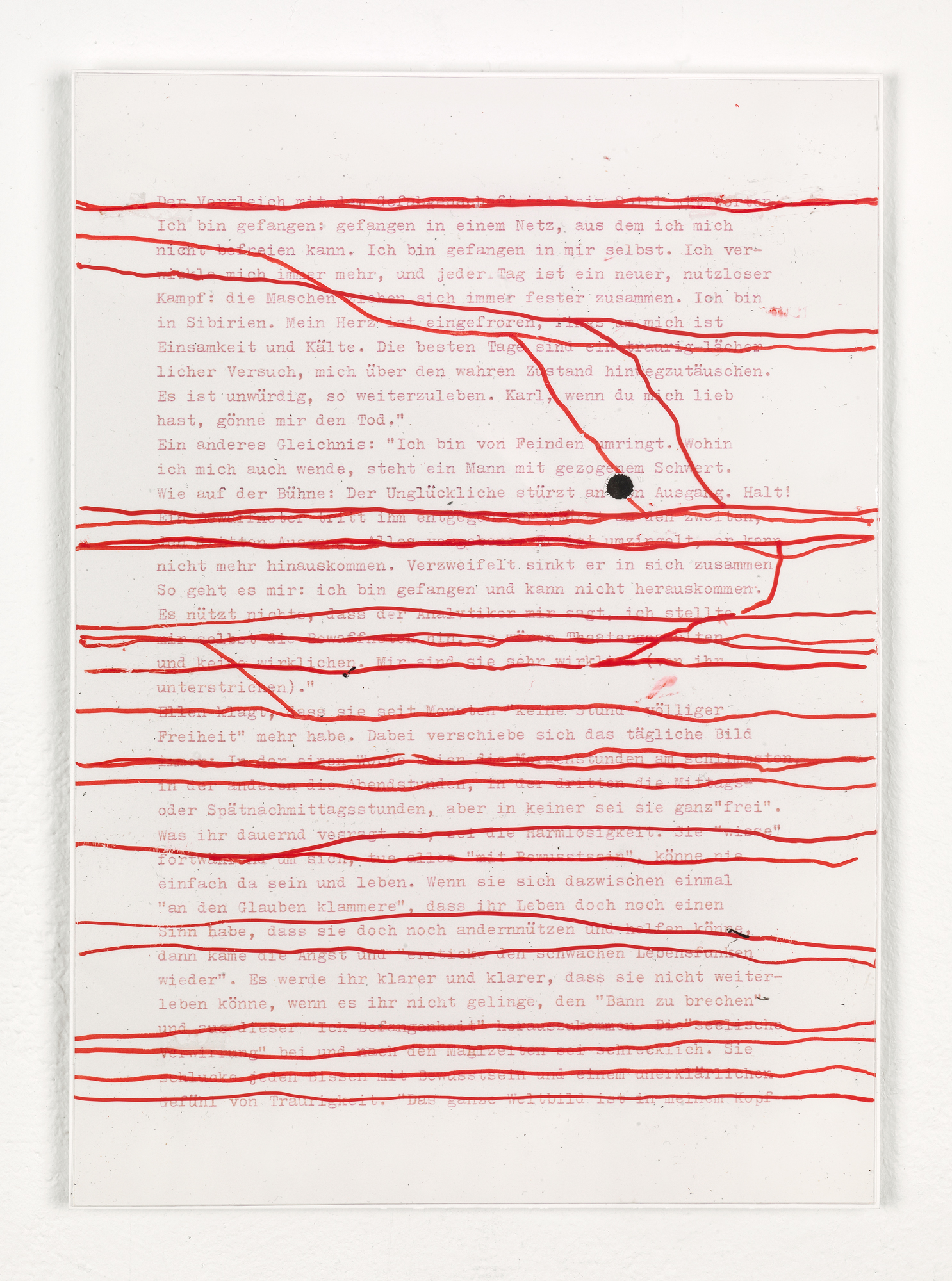 Fragments (Ellen W.)  – 18 Felt tip pen, gouache pen, acrylic sheet on typed paper 29,7 x 21 cm