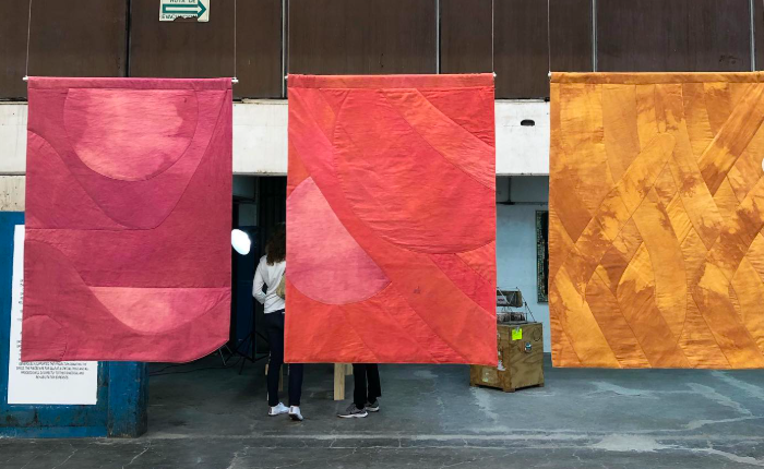 “La mímica de nuestra conversación”, “El toque de Júpiter”, “Las historias que me guardo para mi” Celeste Dyed cotton canvas 2022