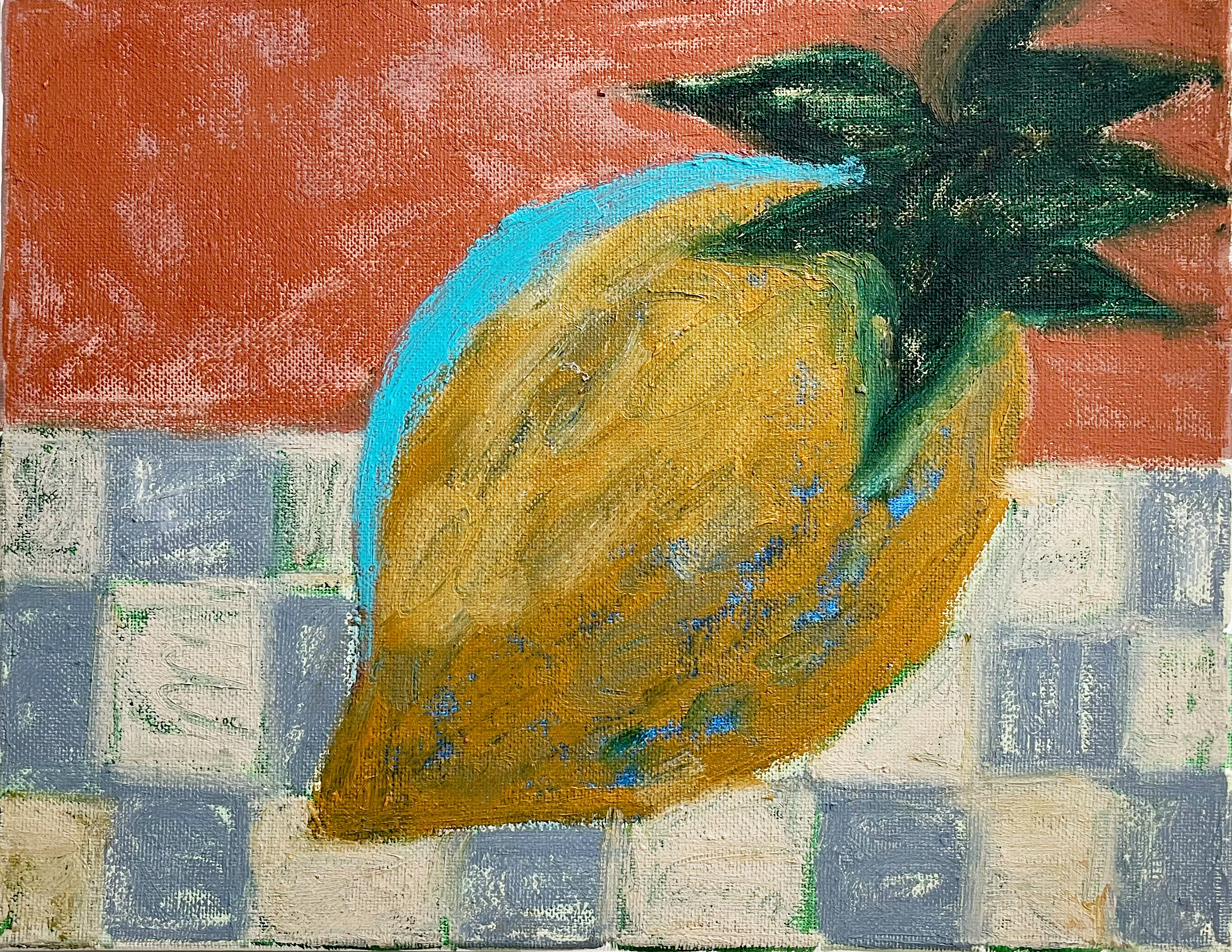 Still Life Lemon (2023), acrylic and oil stick on canvas. 8x11 inches.