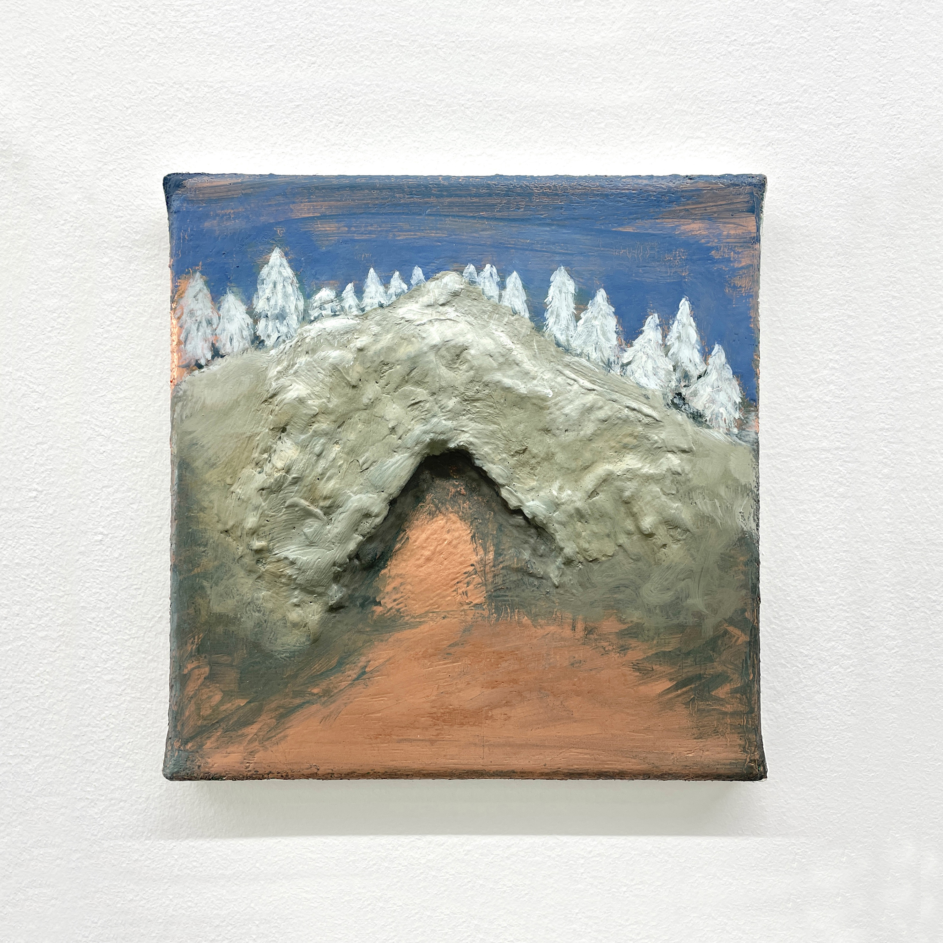 Copper Landscape Series: Under the Ground, Over the Sea, No.6, 2022, 30x30cms, copper leaf, oil, papier mâché, and gesso on jute