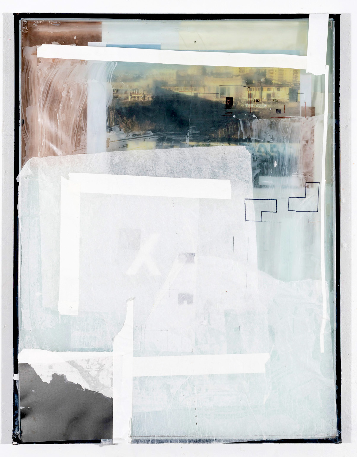Composition (Filters), 2017, 9 x 12 in, Mixed media and photograph on window pane
