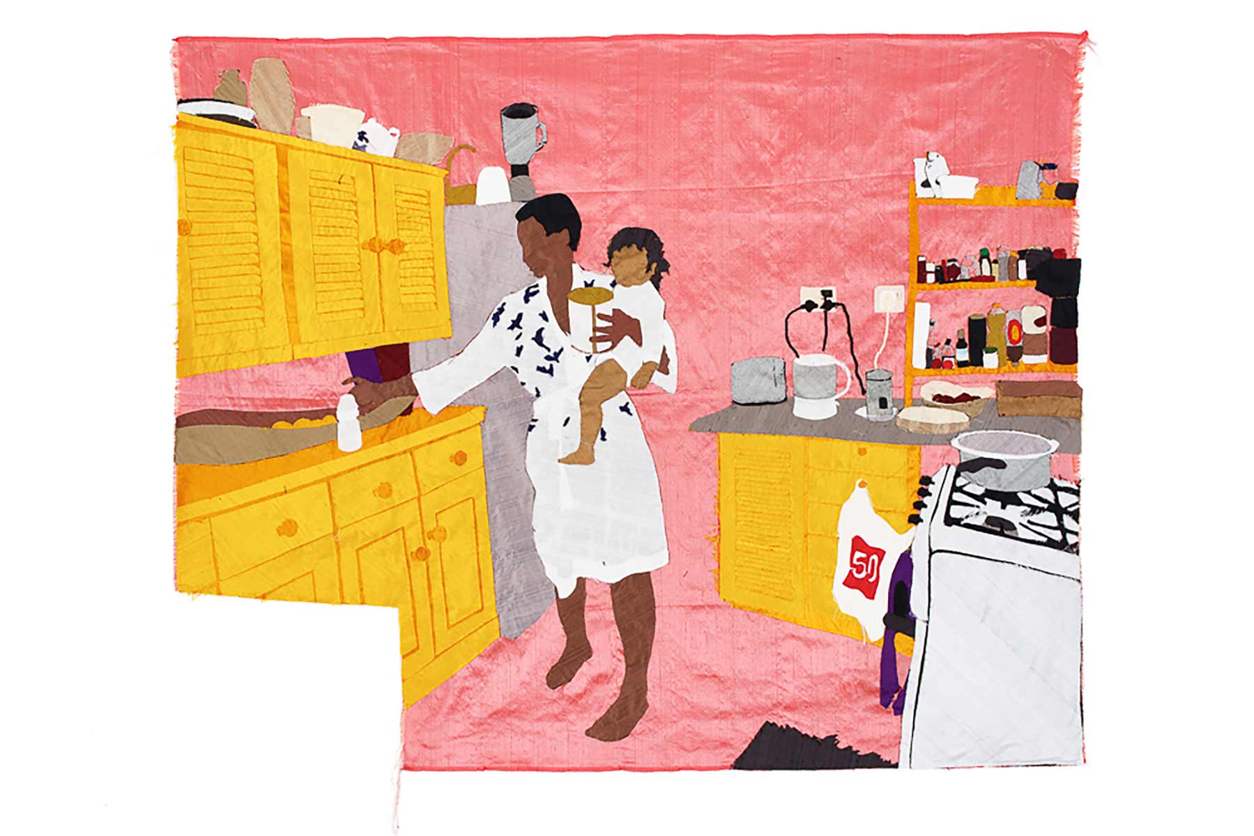 Billie Zangewa, Ma Vie en Rose (2015) | Silk tapestry, 110 x 135 cm