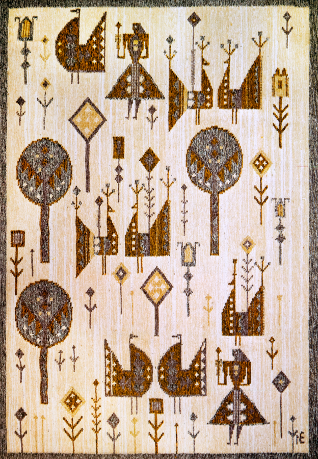 Handwoven wool rug. Serial production. 1980's