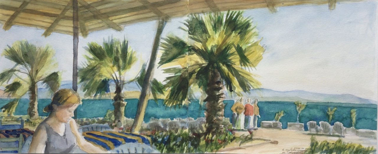 Zoë en drie vrouwen, Bodrum Turkije 1996 - watercolor 22x53cm