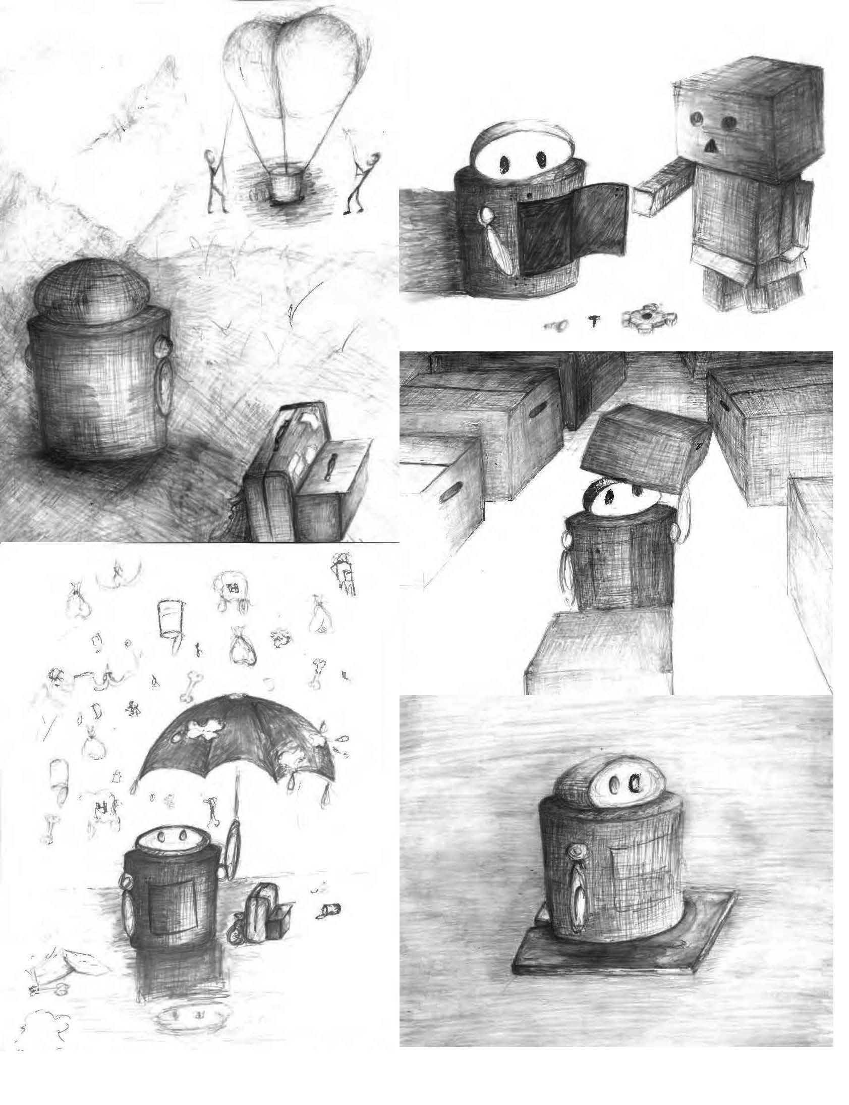 A Robot's journey, a short story, Graphite, Yupo, Jemimah E. 2012