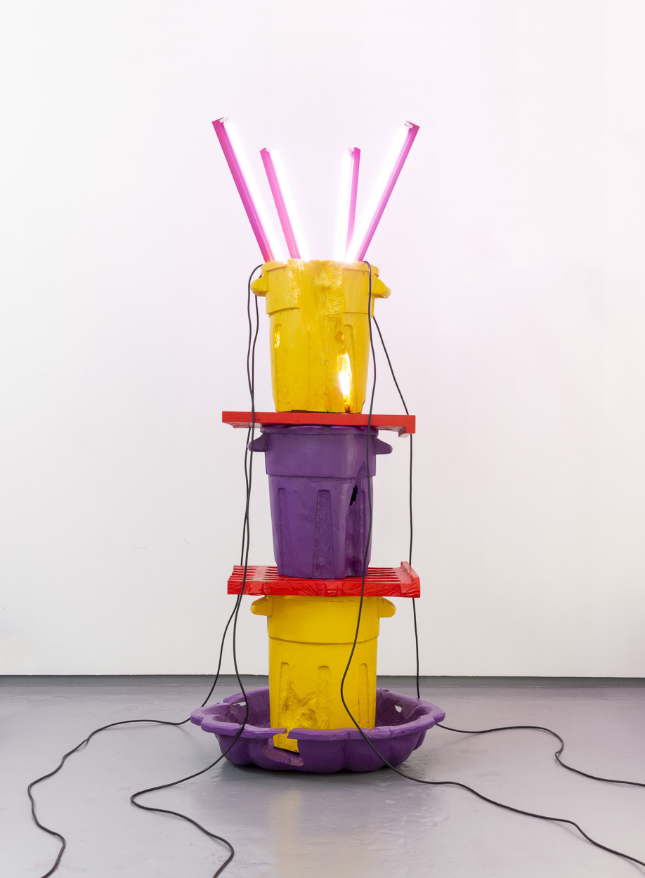 Love Beauty Desire Sex Fertility, Prosperity Victory Death, 2020.  carved wood, paint, LED light. 258cm x 105cm x 90cm