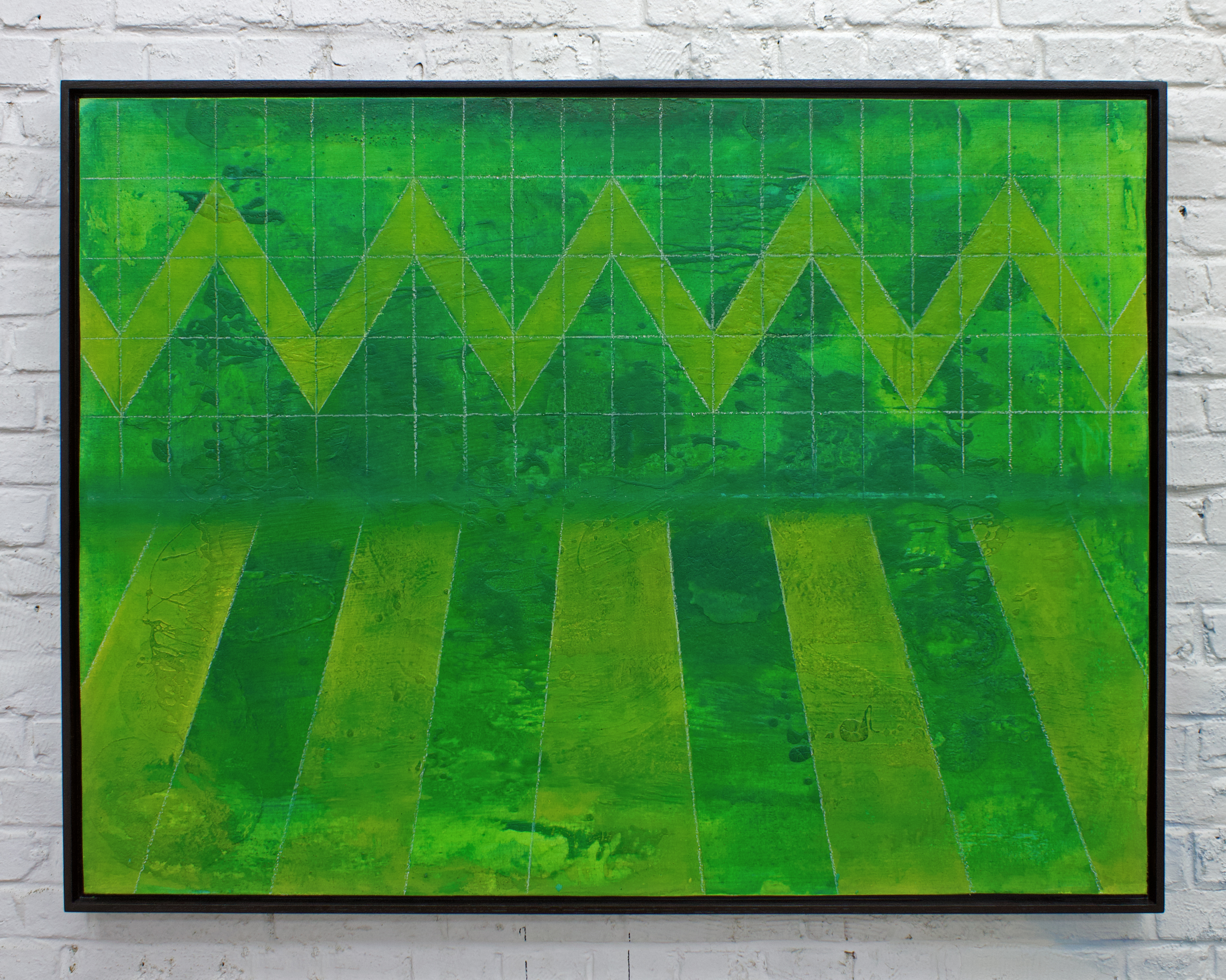 "Emerald and lemon yellow" egg yolk, fat tempera, oil on canvas lined on wood, 74x101cm, 2024