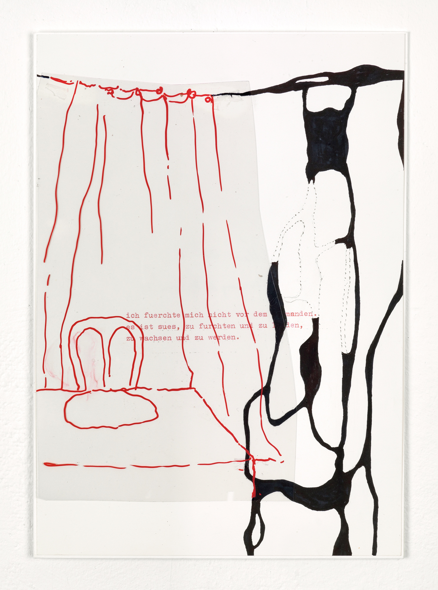 Fragments (Ellen W.)  – 19 Felt tip pen, gouache pen, acrylic sheet on typed paper 29,7 x 21 cm