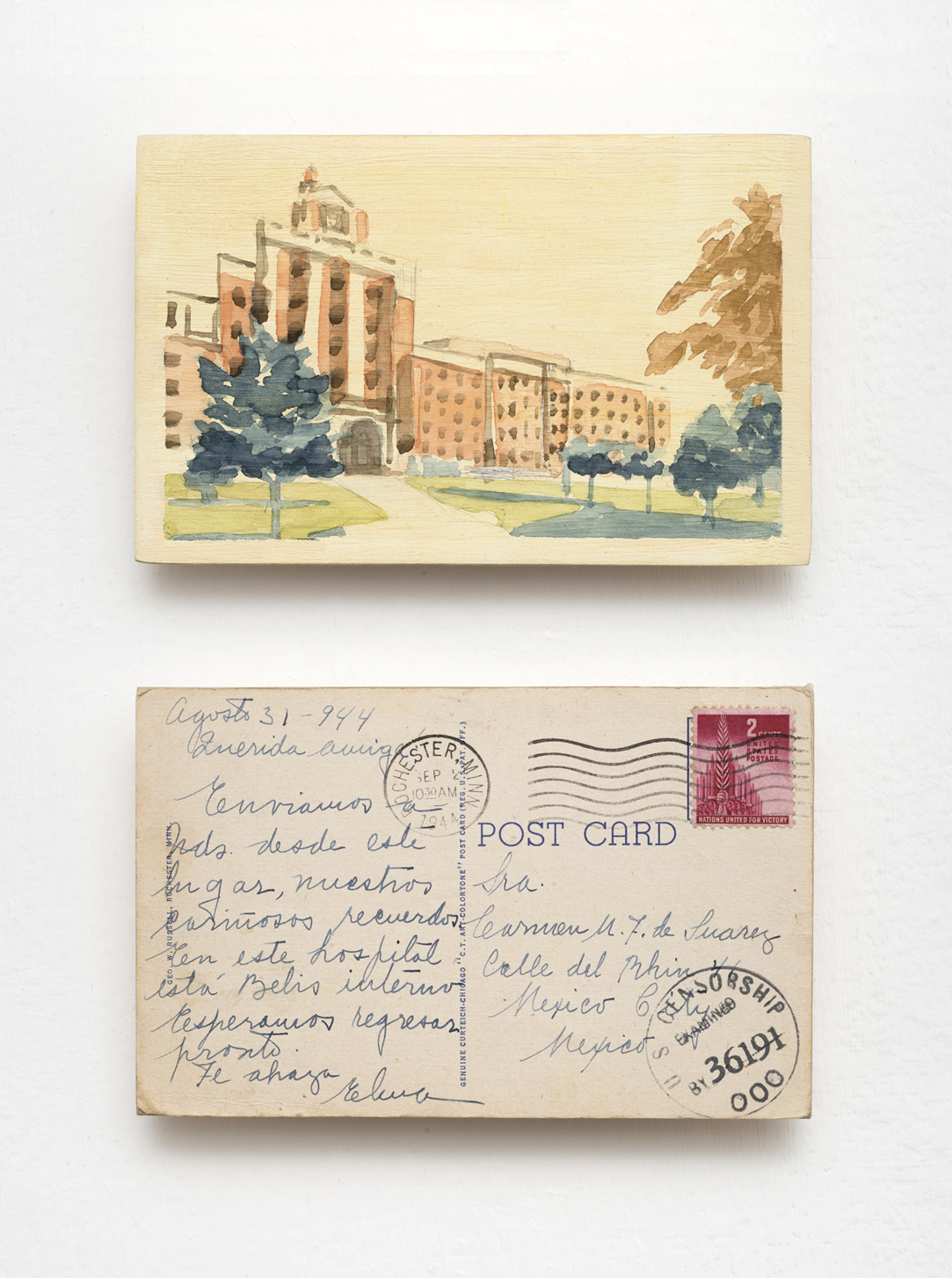 St Marys Hospital. 8,9 x 14,1 cm. Acuarela sobre madera