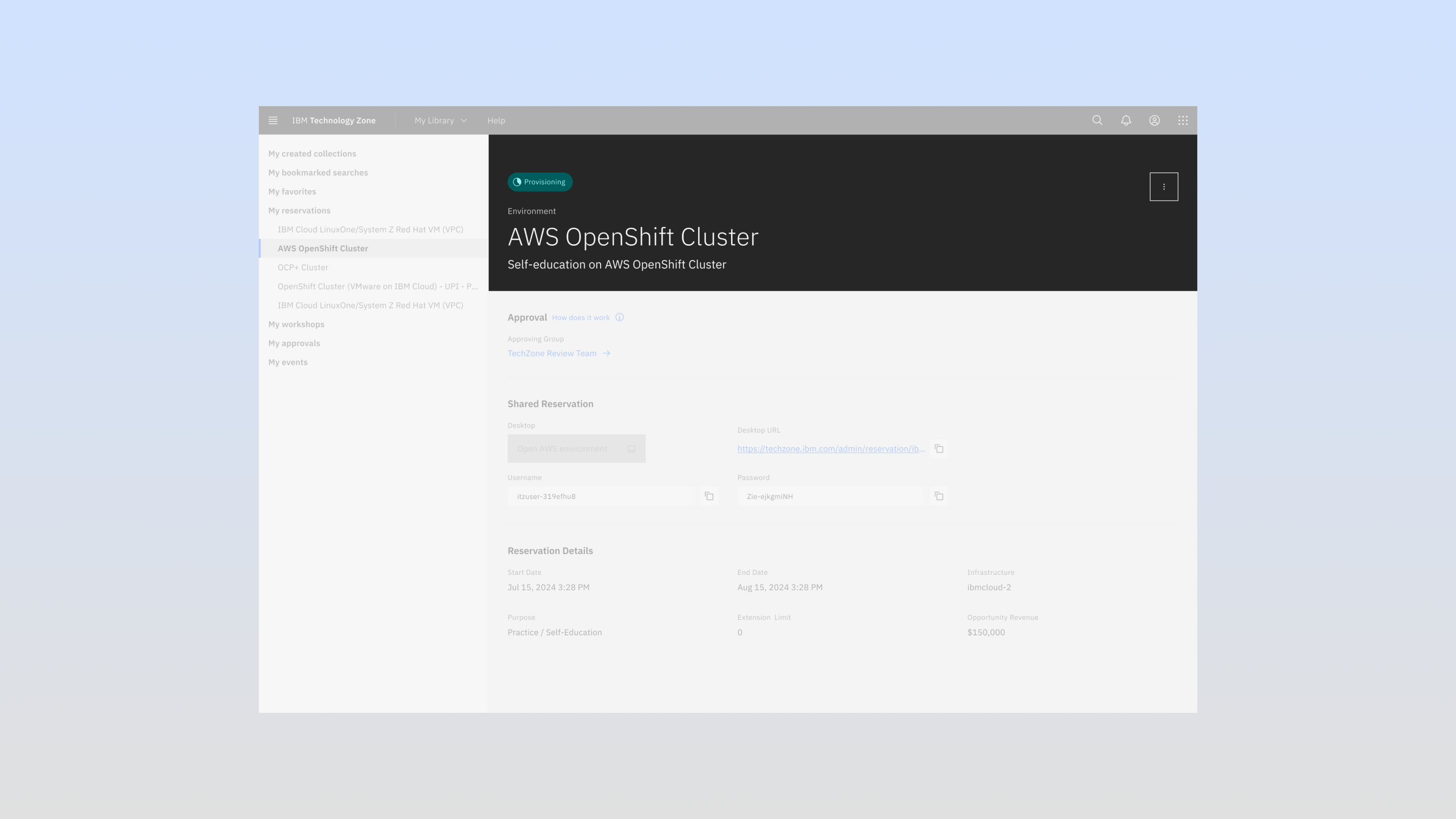 Page header on Reservation details page, which is most commonly used across TechZone