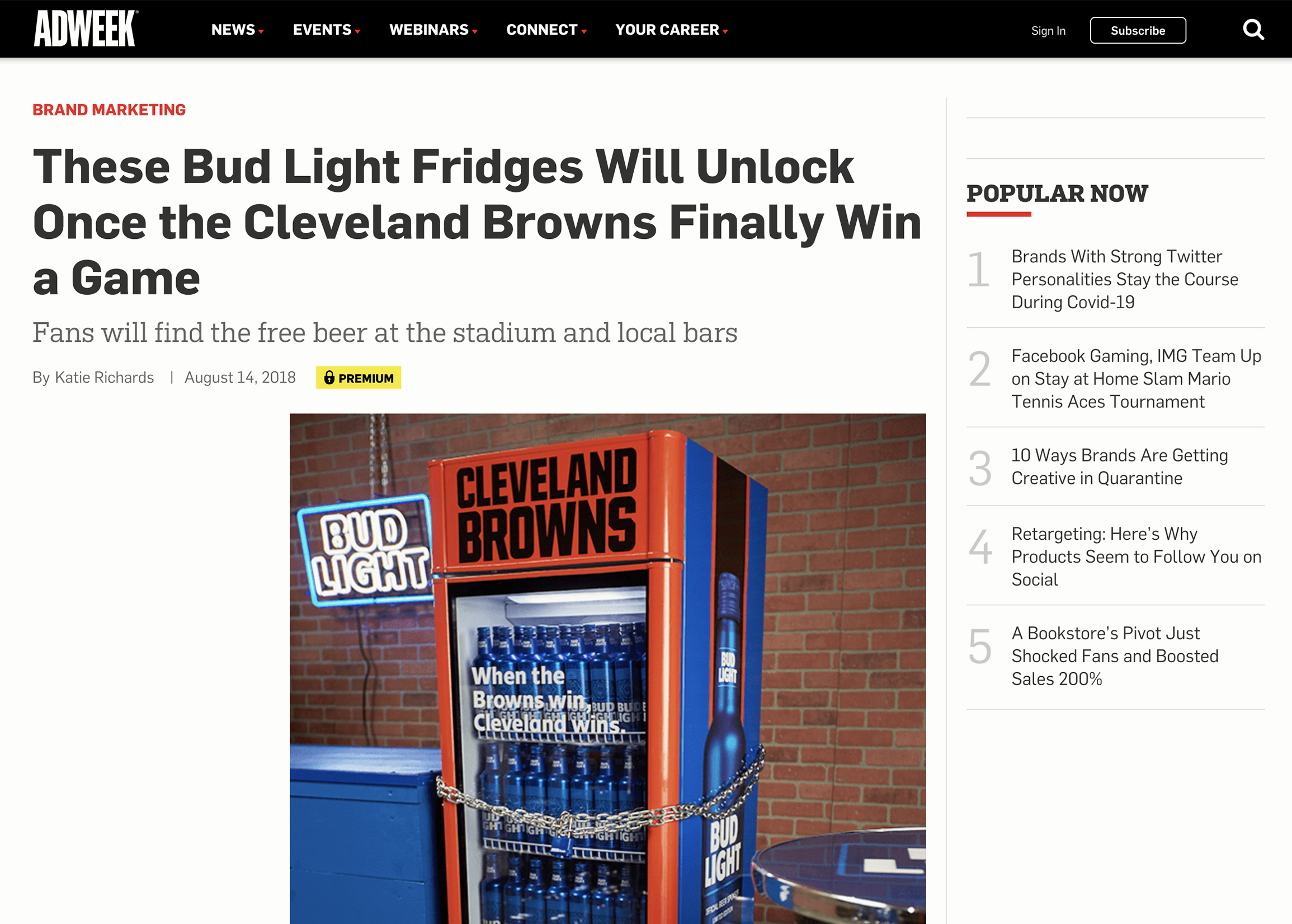 Bud Light Installs 'Victory Fridges' That Open When Browns Win Game 