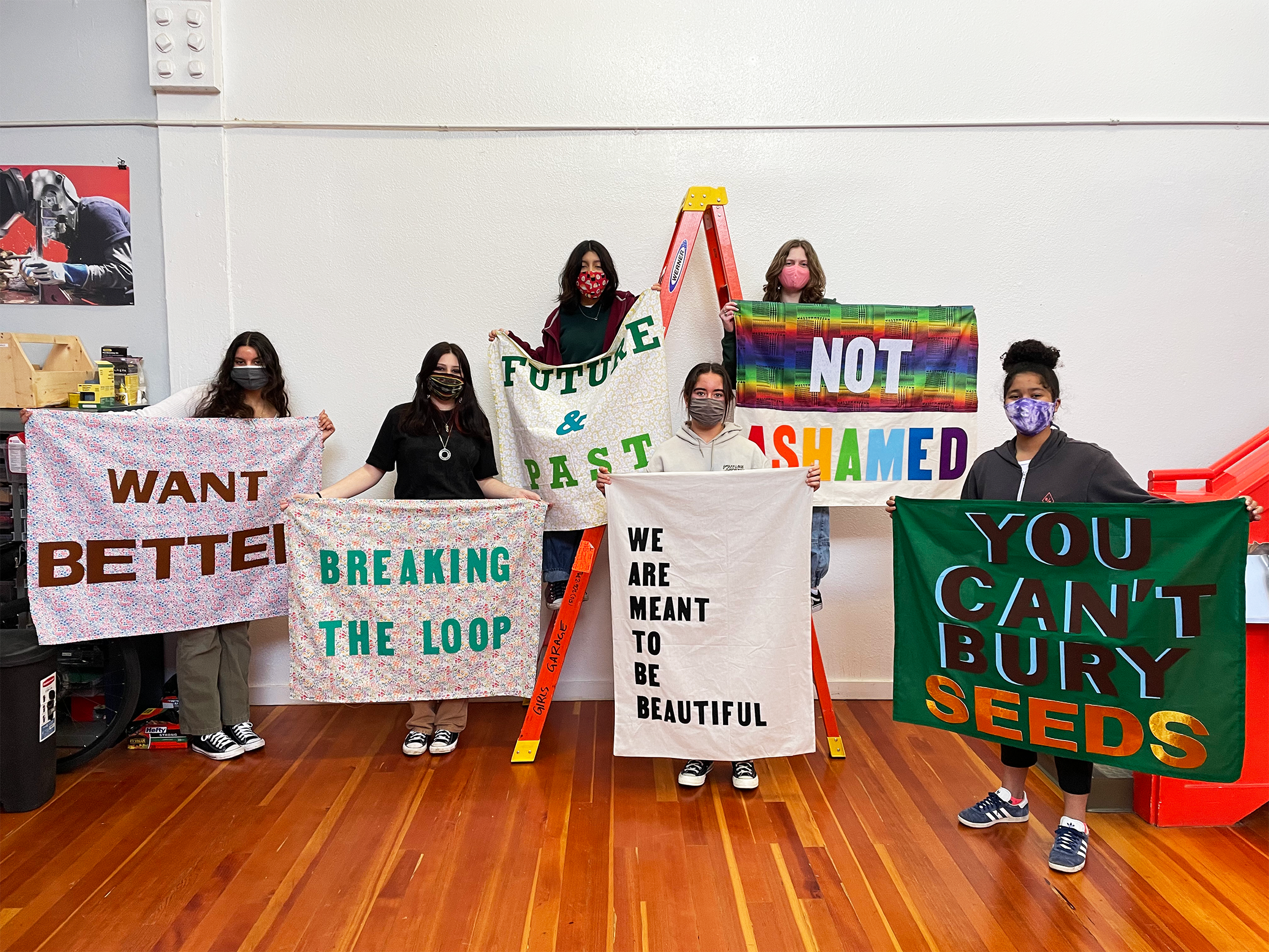Protest + Print class at Girls Garage invites students to make powerful graphic art in response to social causes.