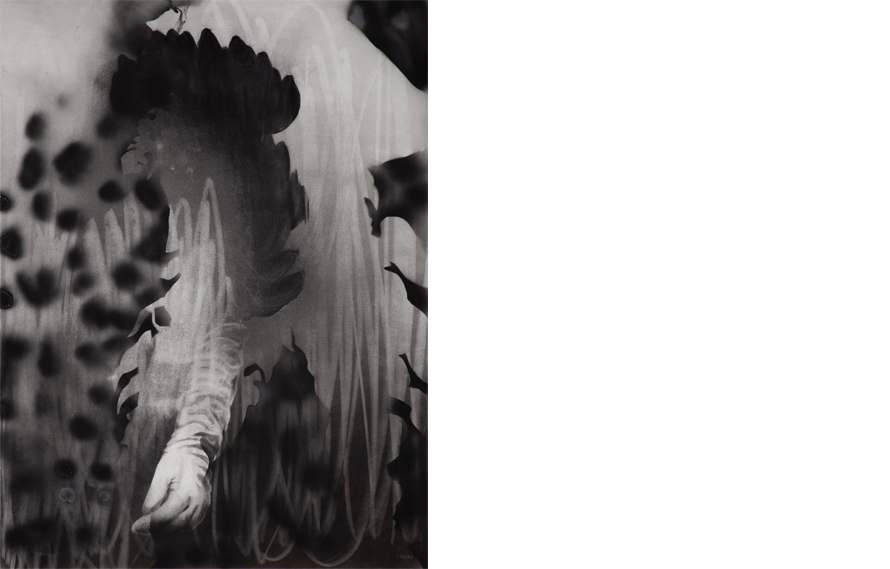 Exotic trust, 2020. Charcoal and spray paint on paper, 30 x 22.5 inches. 