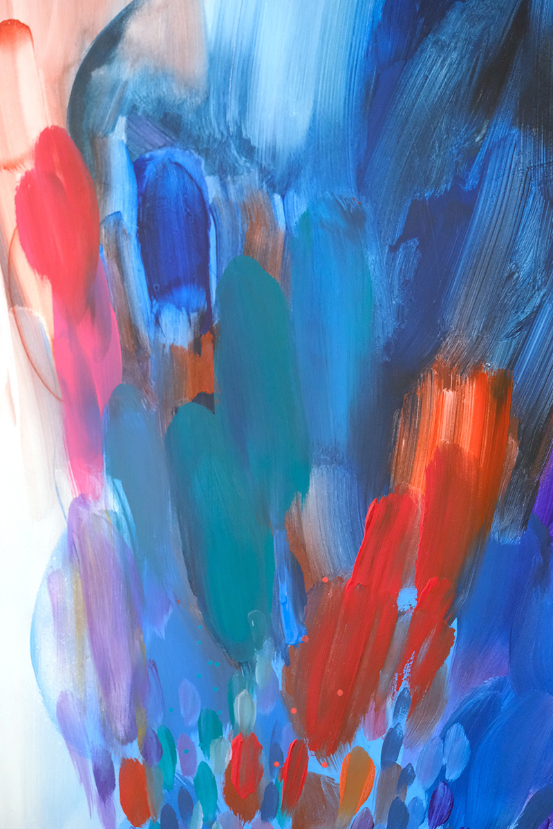 Lifting Colour III (detail)Acrylic on cardboard8.3" x 11.7"2024Lifting Colour IIIAcrylic & spray paint on glass & wood22"x 48"2024