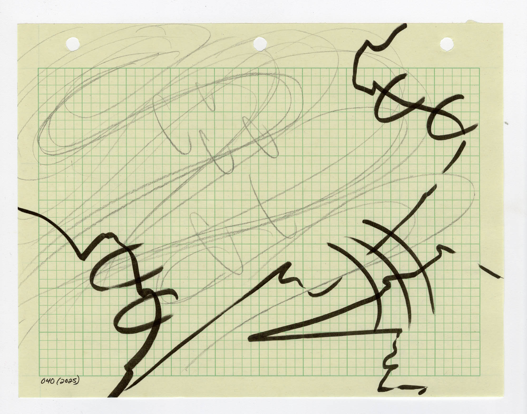 040. 2025. Graphite and marker on graph paper. 11" by 8.5"