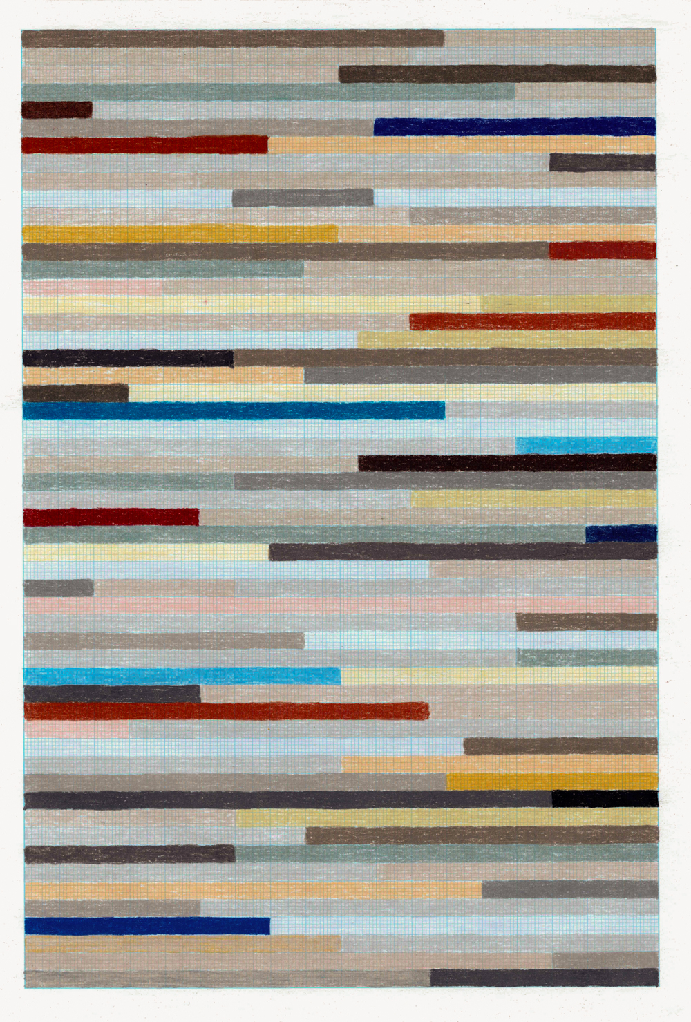Untitled (1mm squares), 2024, Coloured pencil on graph paper, 29 x 20 cm