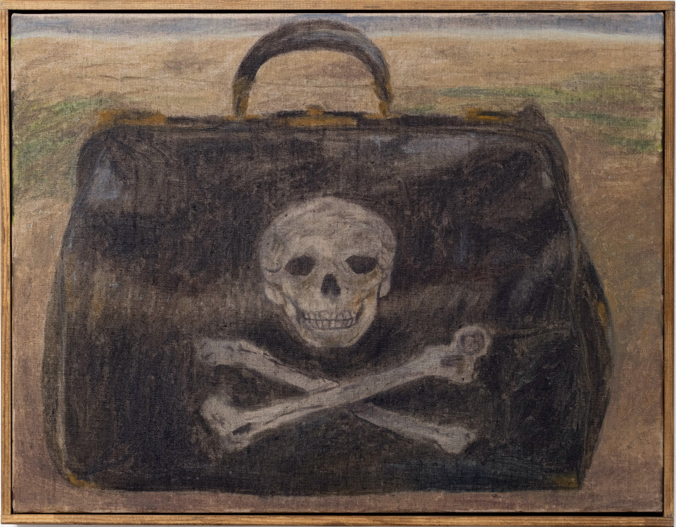A Bag on the Beach – 37 x 48 cm, oil on linen, pine frame, 2025