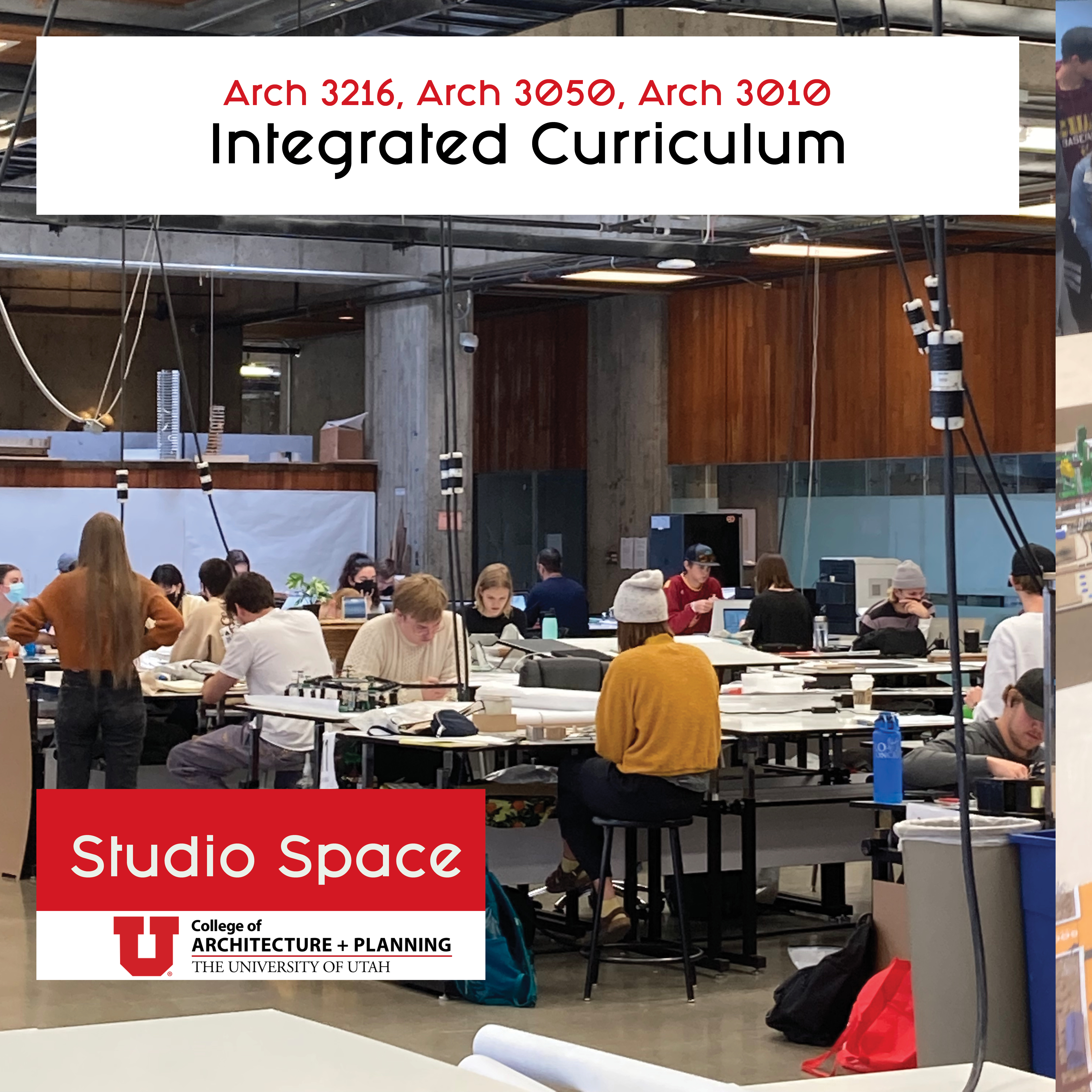 Studio view of students taking integrated curriculum of three courses