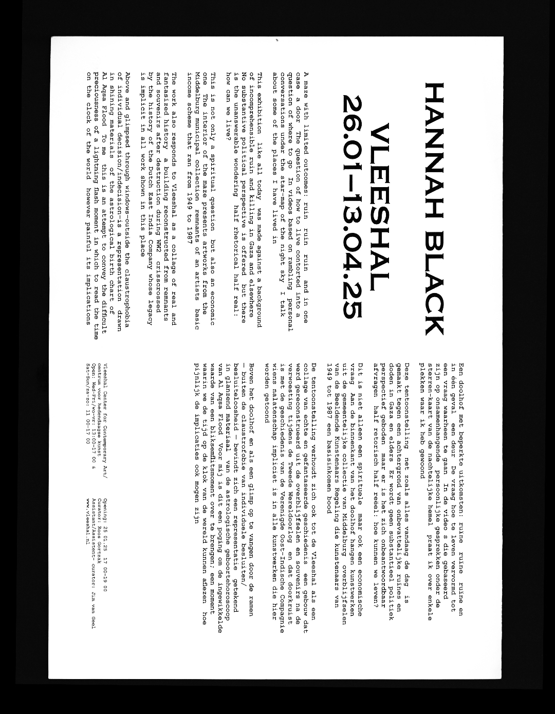 Handout, for Hannah Black at Vleeshal (2025)