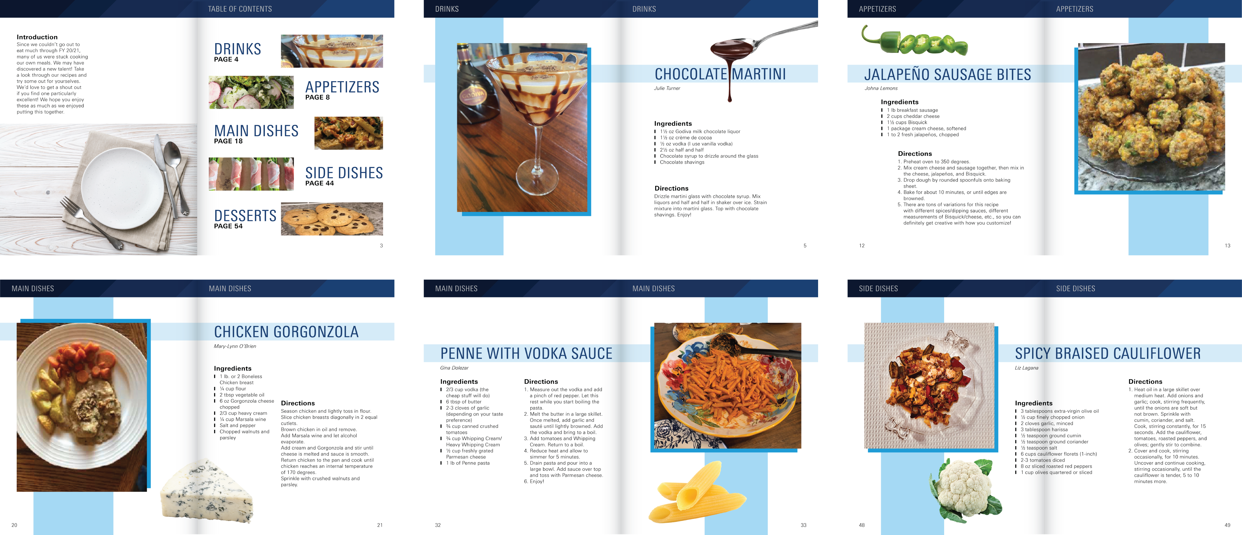 Collaborative cookbook with submissions from employees.