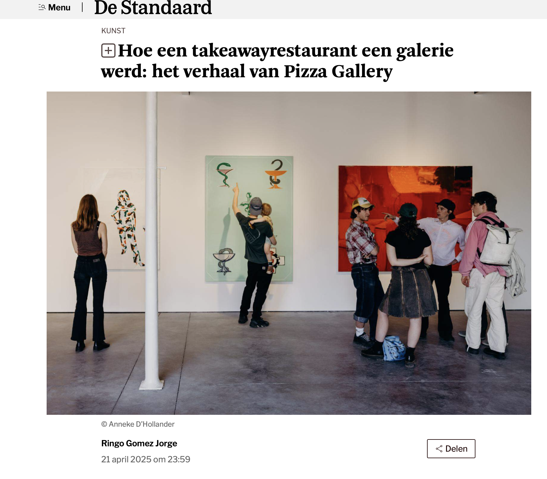 "Hoe een takeawayrestaurant een galerie werd: het verhaal van Pizza Gallery" in newspaper De Standaard