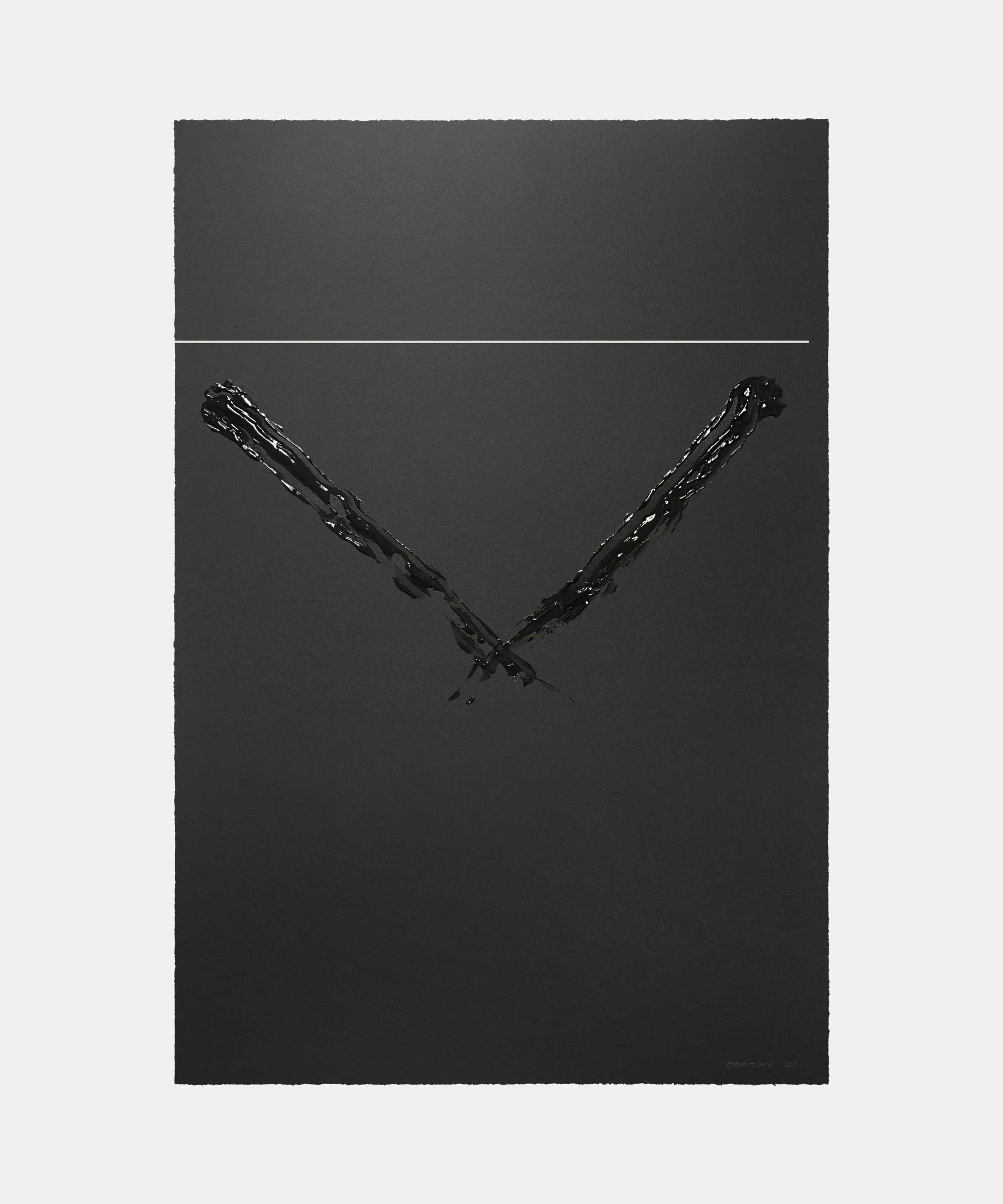 Composition of three lines, 2021. Acrylic paint and collage on paper. 76&#160;×&#160;112&#160;cm.