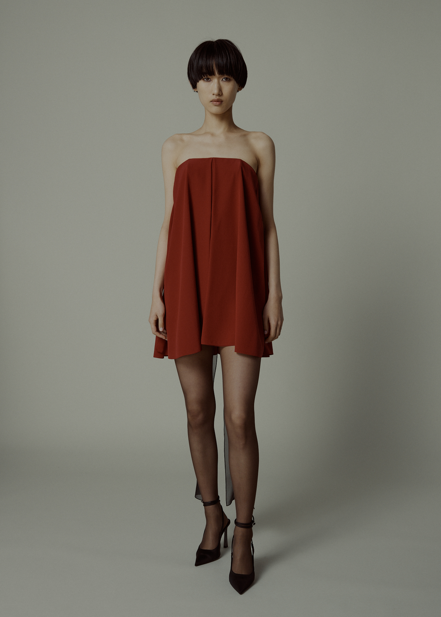 CELIA SHORT DRESS IN SILK CREPE DE CHINE, CRIMSON RED | 1800 GBP