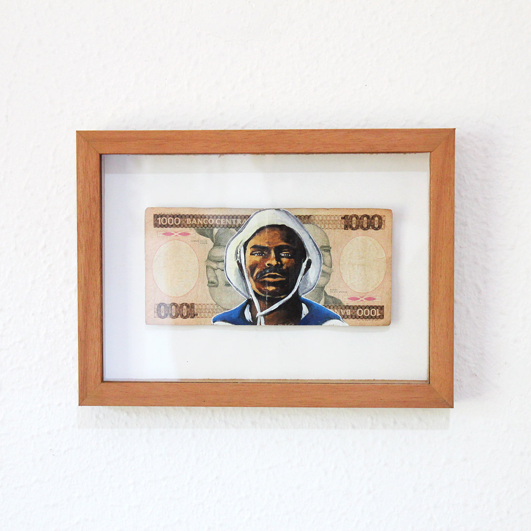 Almirante Negro, 2022. Acrílica sobre papel moeda, 10 x 15 cm.