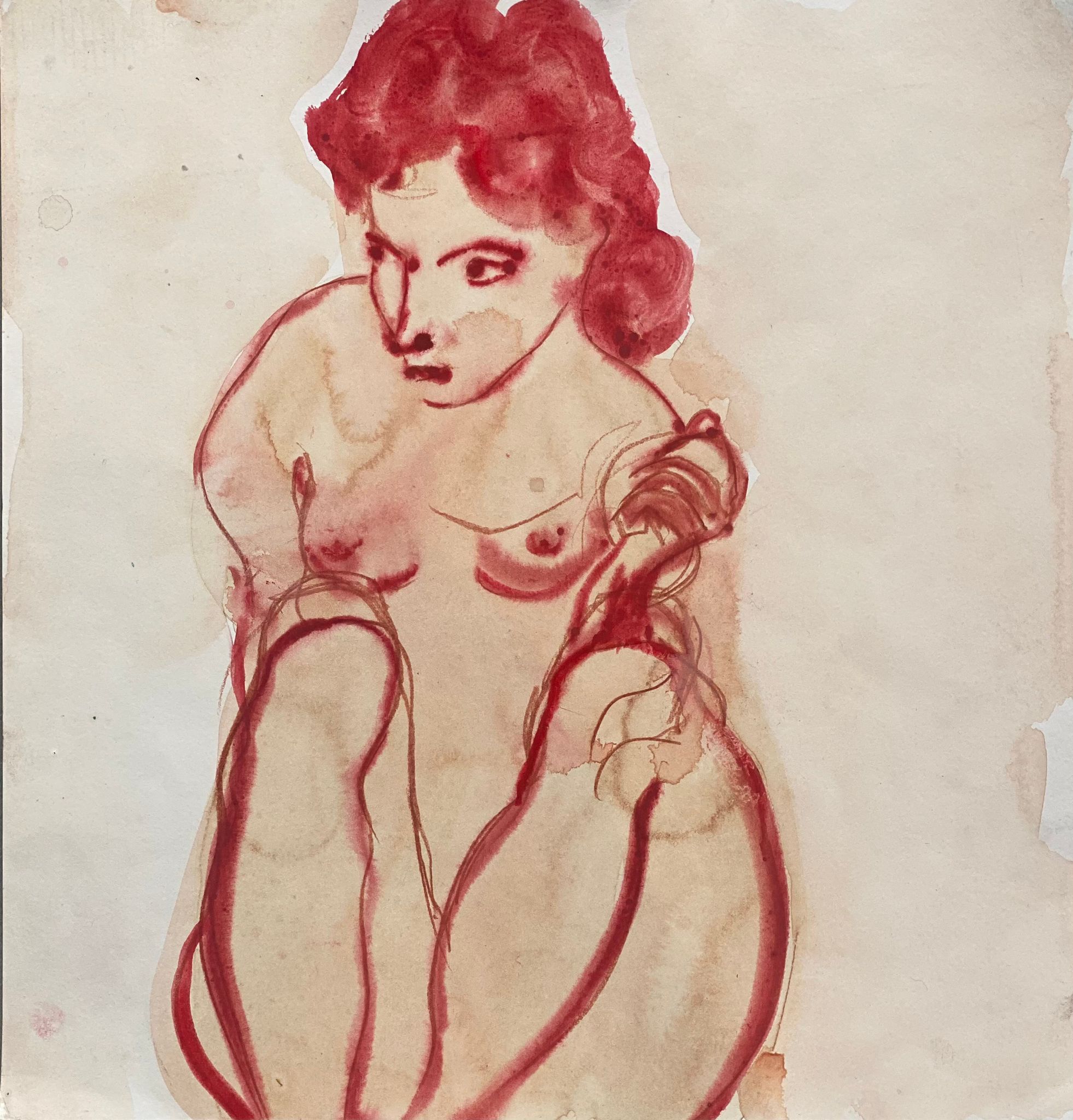 Scketch - Sanguine, watercolor and acrylic on paper - 30x25 cm