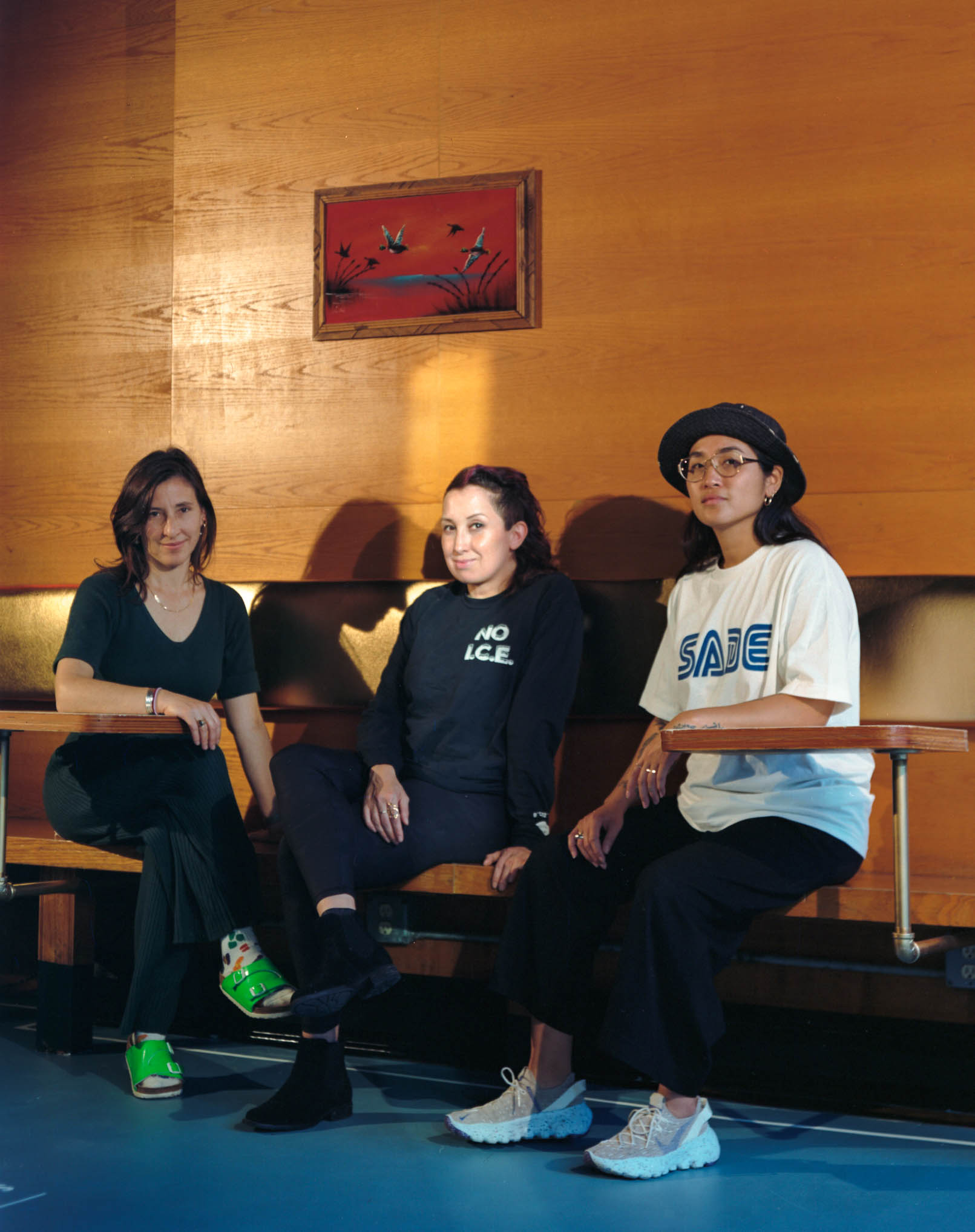 Sarah Peck, Designer, Diana Mora, Owner, Amara Dan, Head Bartender (left to right), at Friends & Lovers, 2020