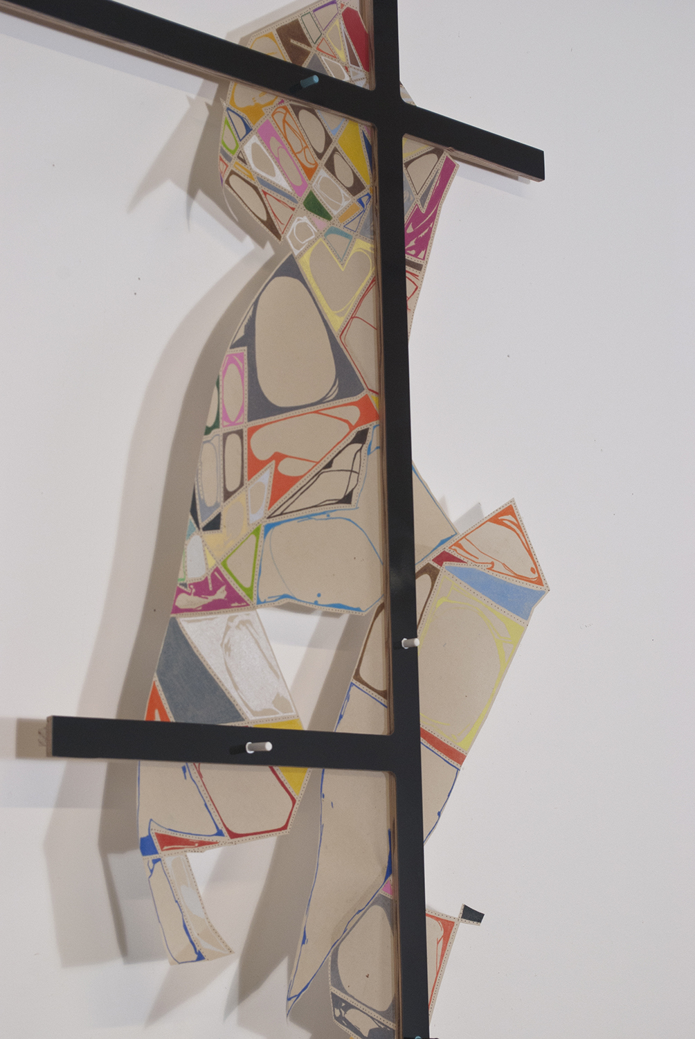 fourteenth station  Graphite, colored pencil, and aluminum leaf on paper and mylar. Wood, Formica and acrylic paint.   2012 - 83 x 34 x 3