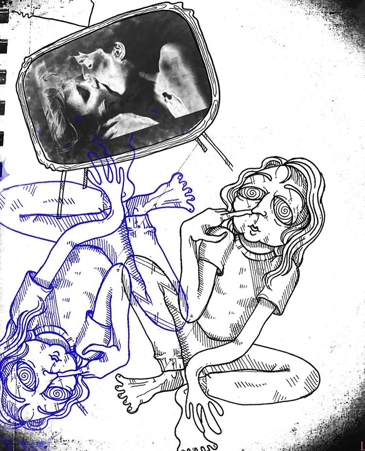 Movie Night, Ink on Paper & Photoshop (2020)