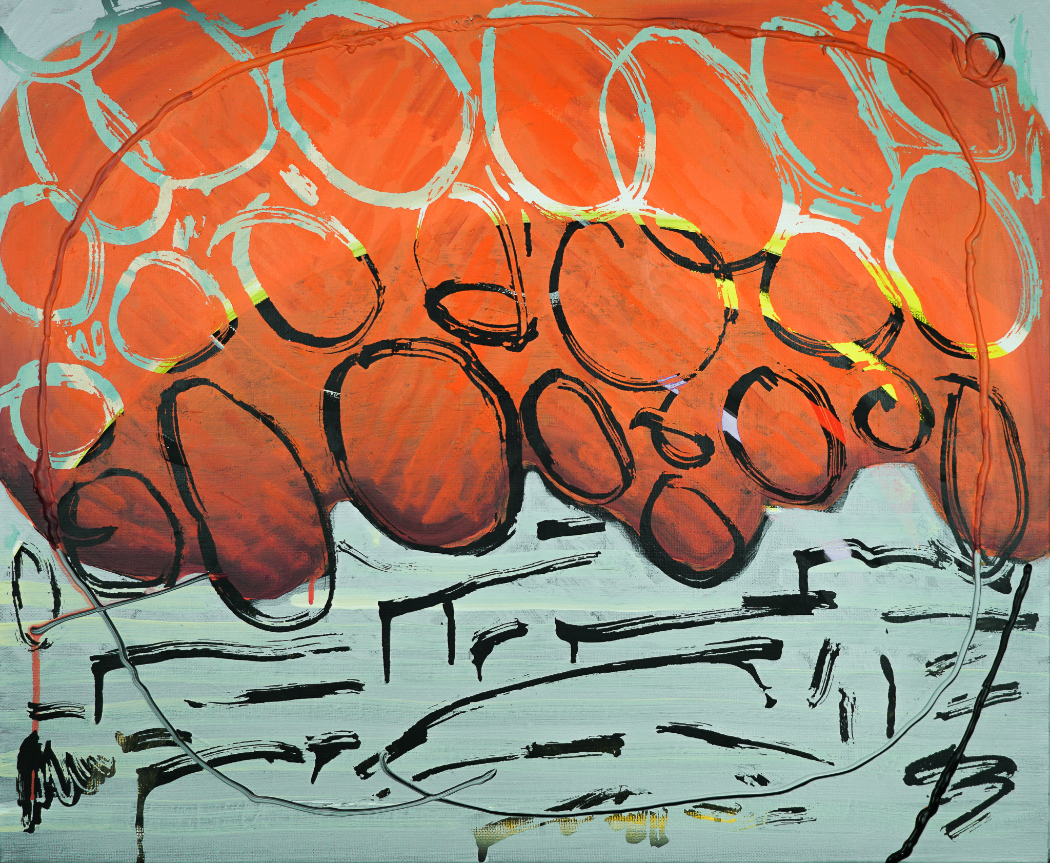 Guilty pleasure, 2021, acrylic, masking fluid on canvas, 49.7x60.4cm.