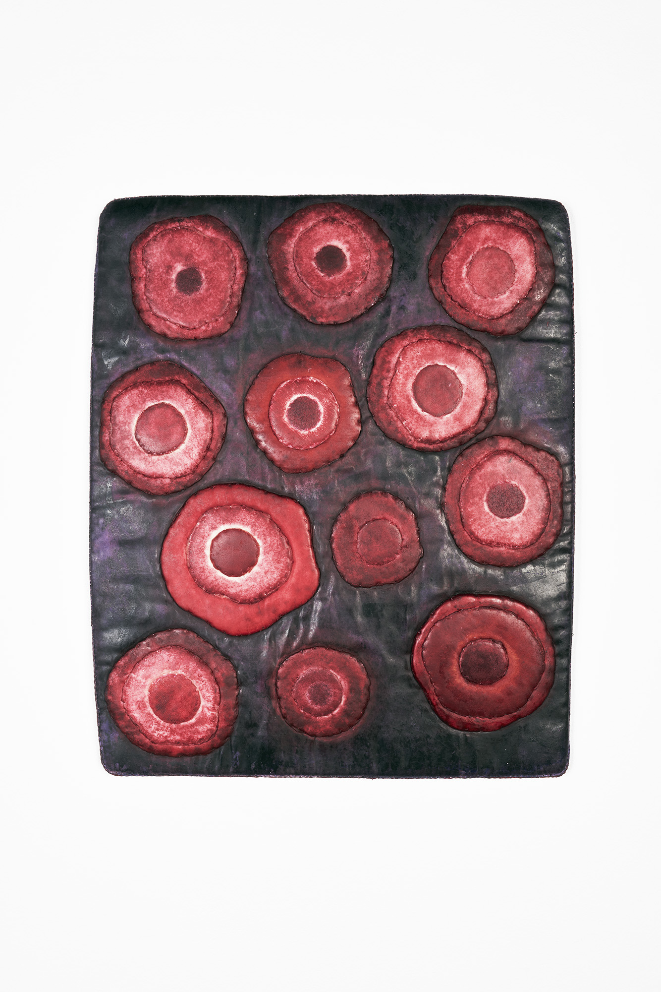  ’Flowers (Blossoming like Wounds)’, 2025.  Oil and wax on silk and felt. 35 x 28 cm