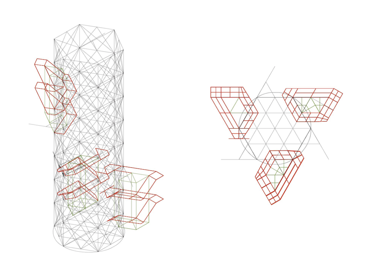 Elevation + plan of experimental iterations for the prototype
