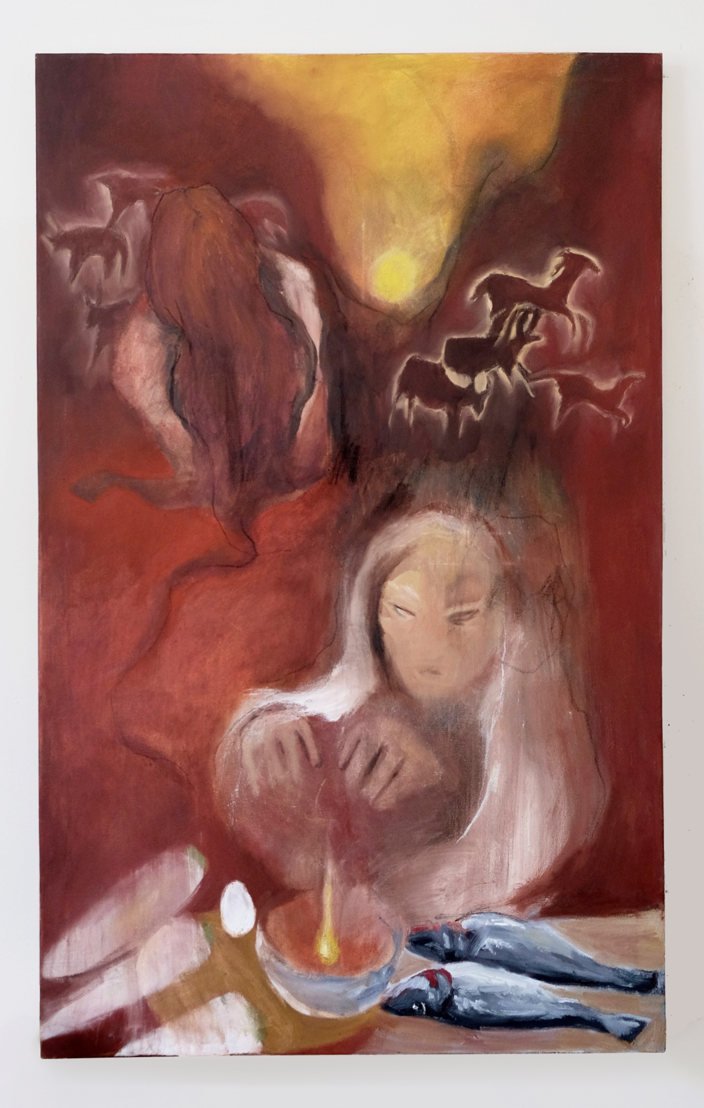 Cave Painting, 2021. Oil and oil pastel on canvas, 48"x30".