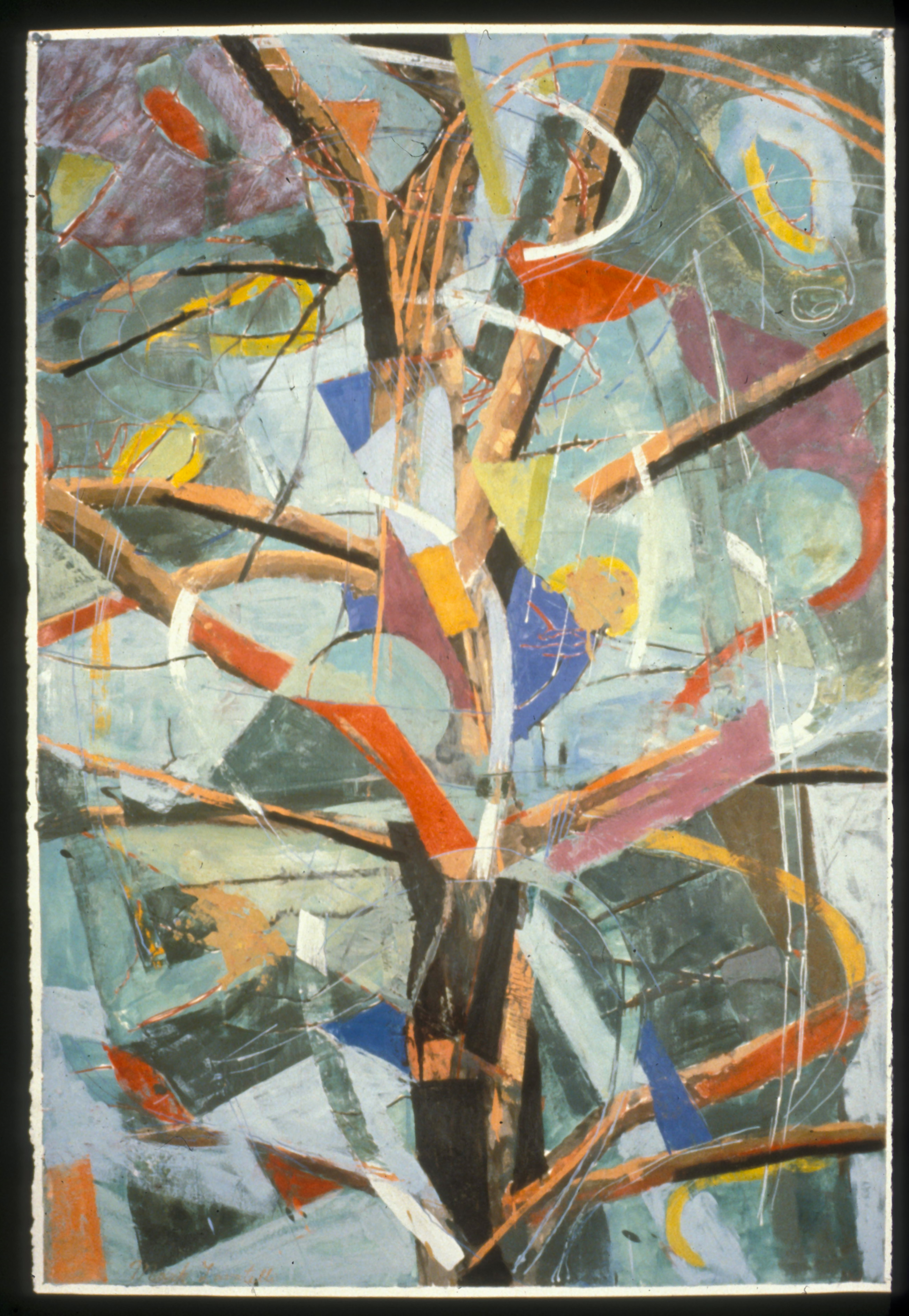 Pine Dance. 1996. gum arabic, encaustic & collage on paper. 44" X 30"