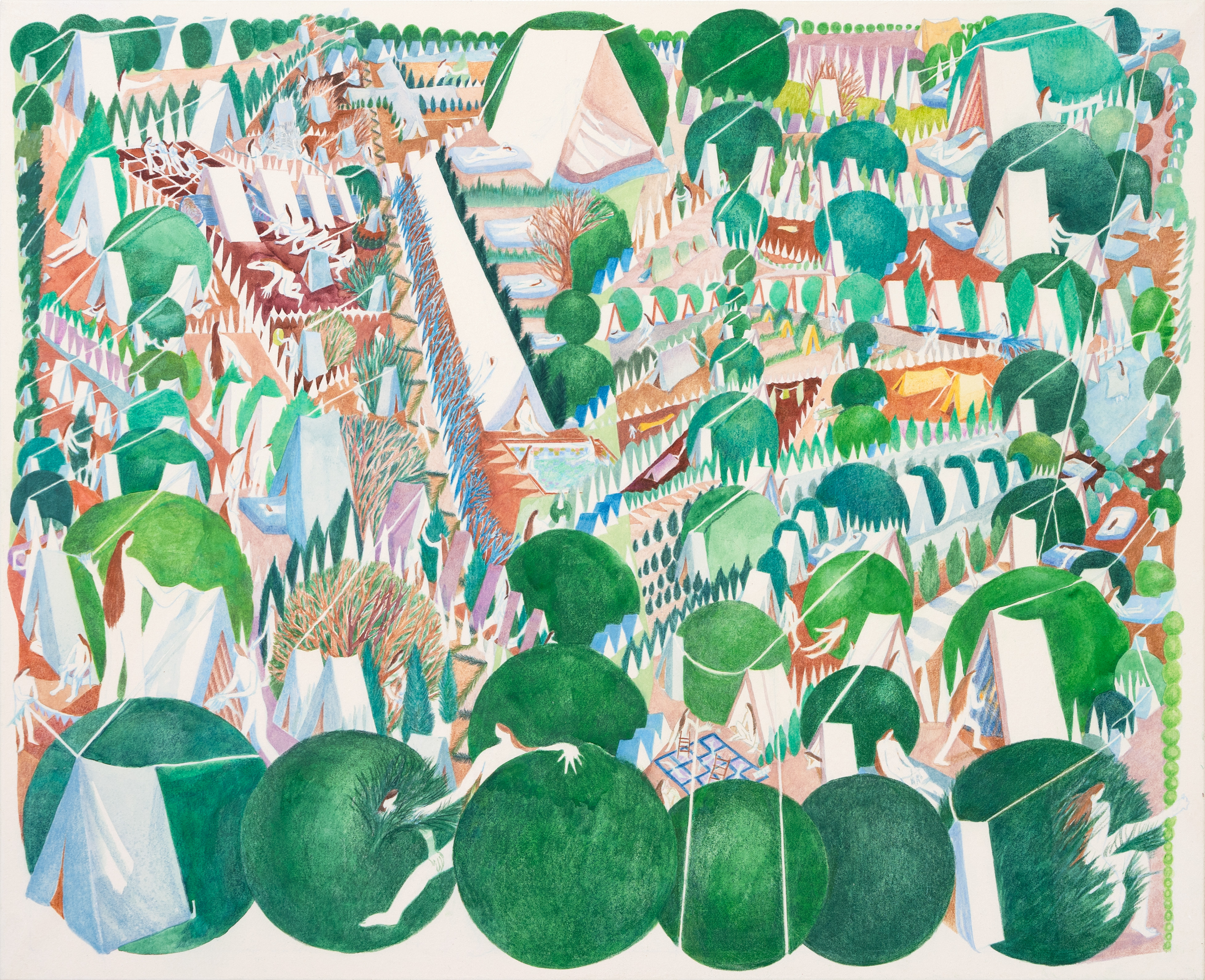 Green dimensions, Watercolor, colored pencil, Japanese paper 53×65cm 2023