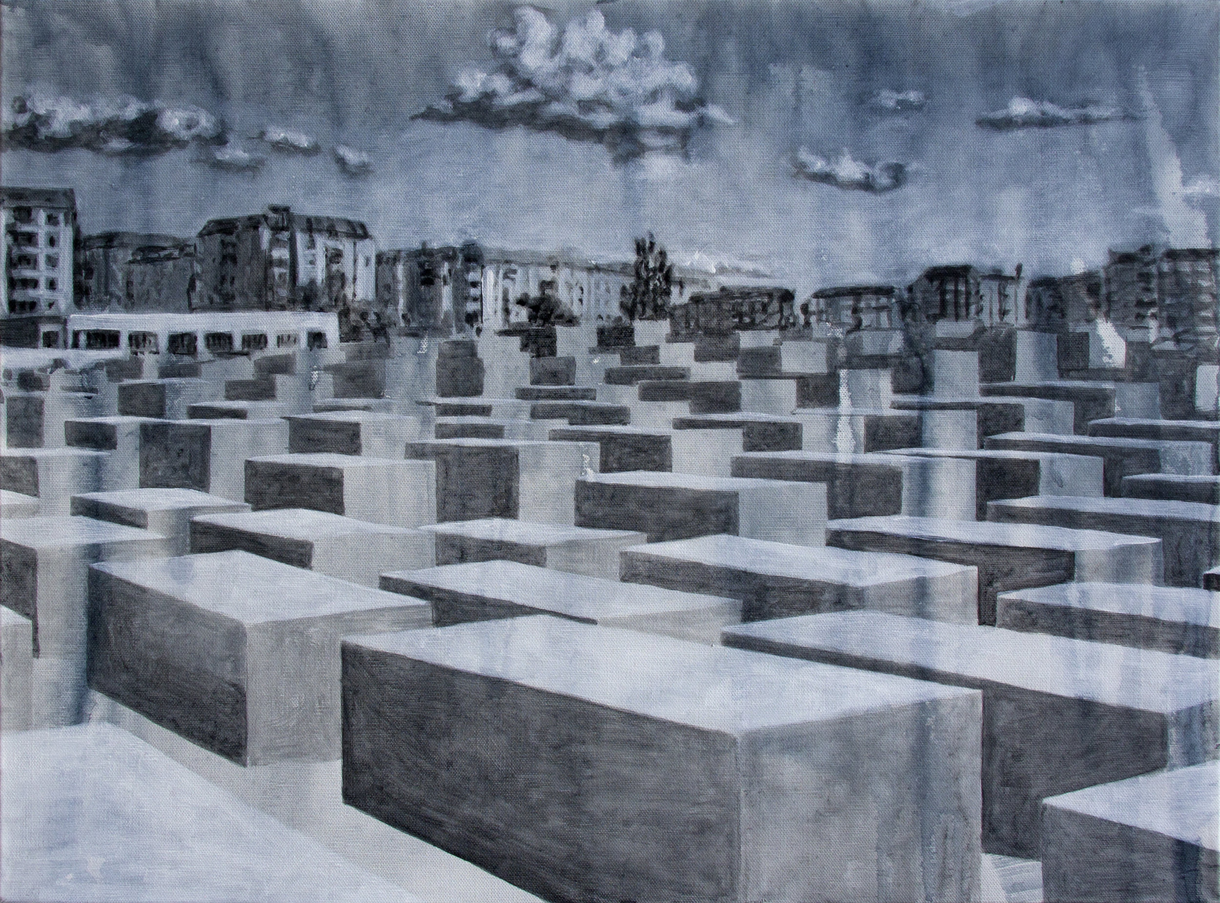 Monument to the Murdered Jews of Europe, Acrylic on Panel, 16 x 20 inches, 2016
