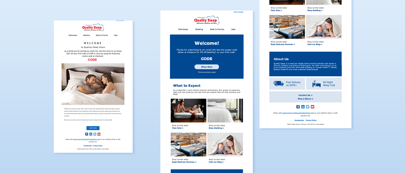 Welcome Email Design Before (left) and After (right)