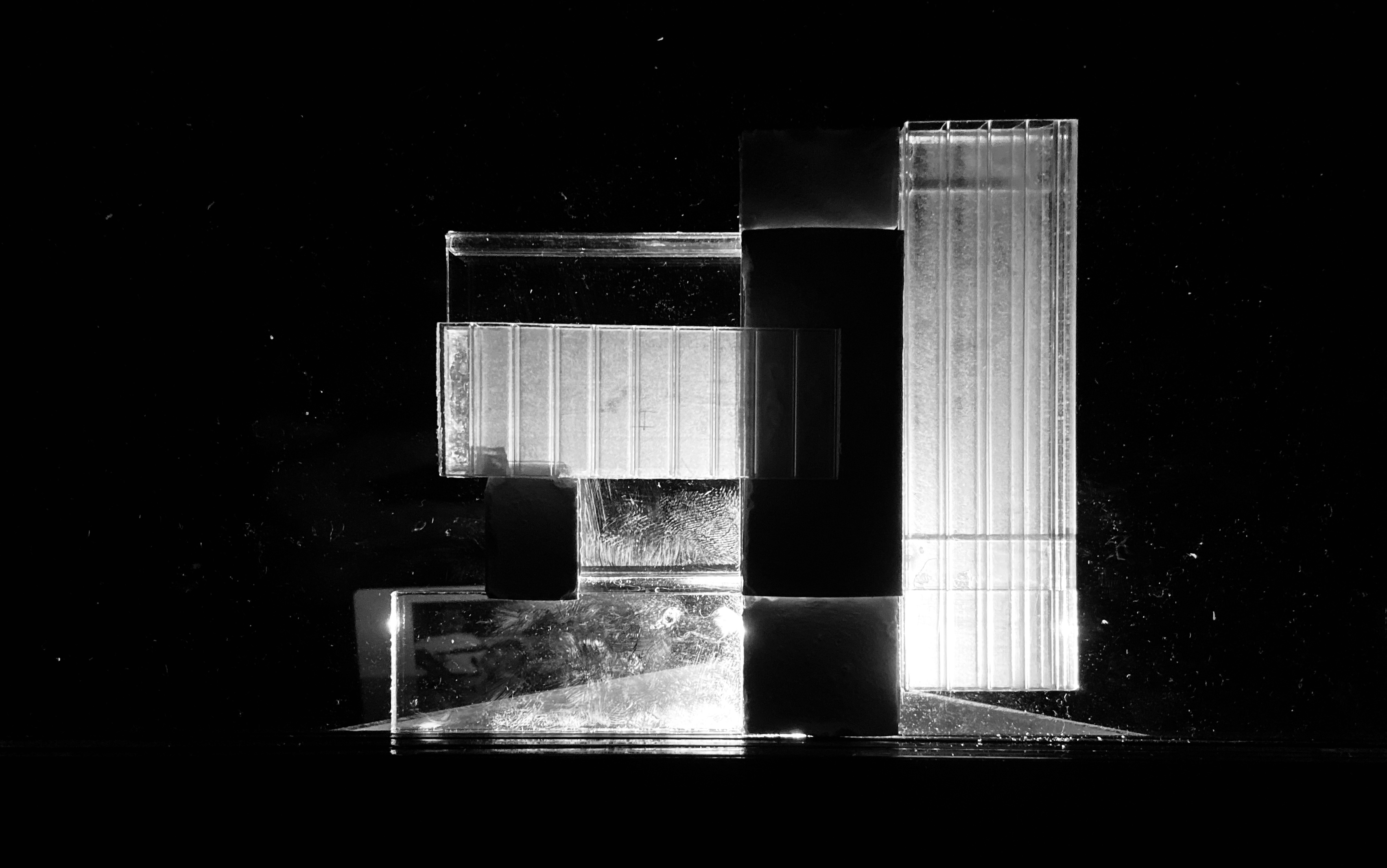 Light studies, through building facades, constructed as bas-reliefs