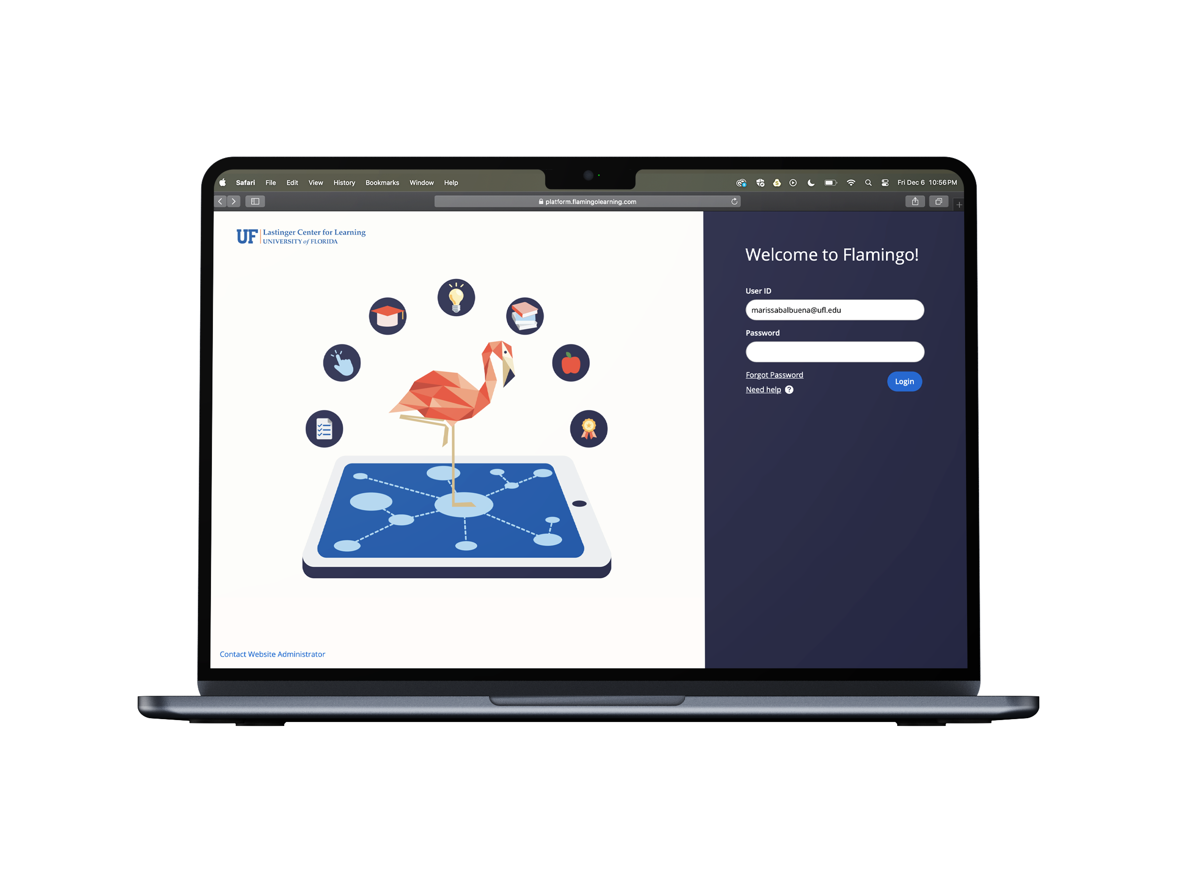 (1/3) Sample of redesigned LMS landing page, featuring tablet-focused, networking-inspired visuals that highlight accessibility and community-building.