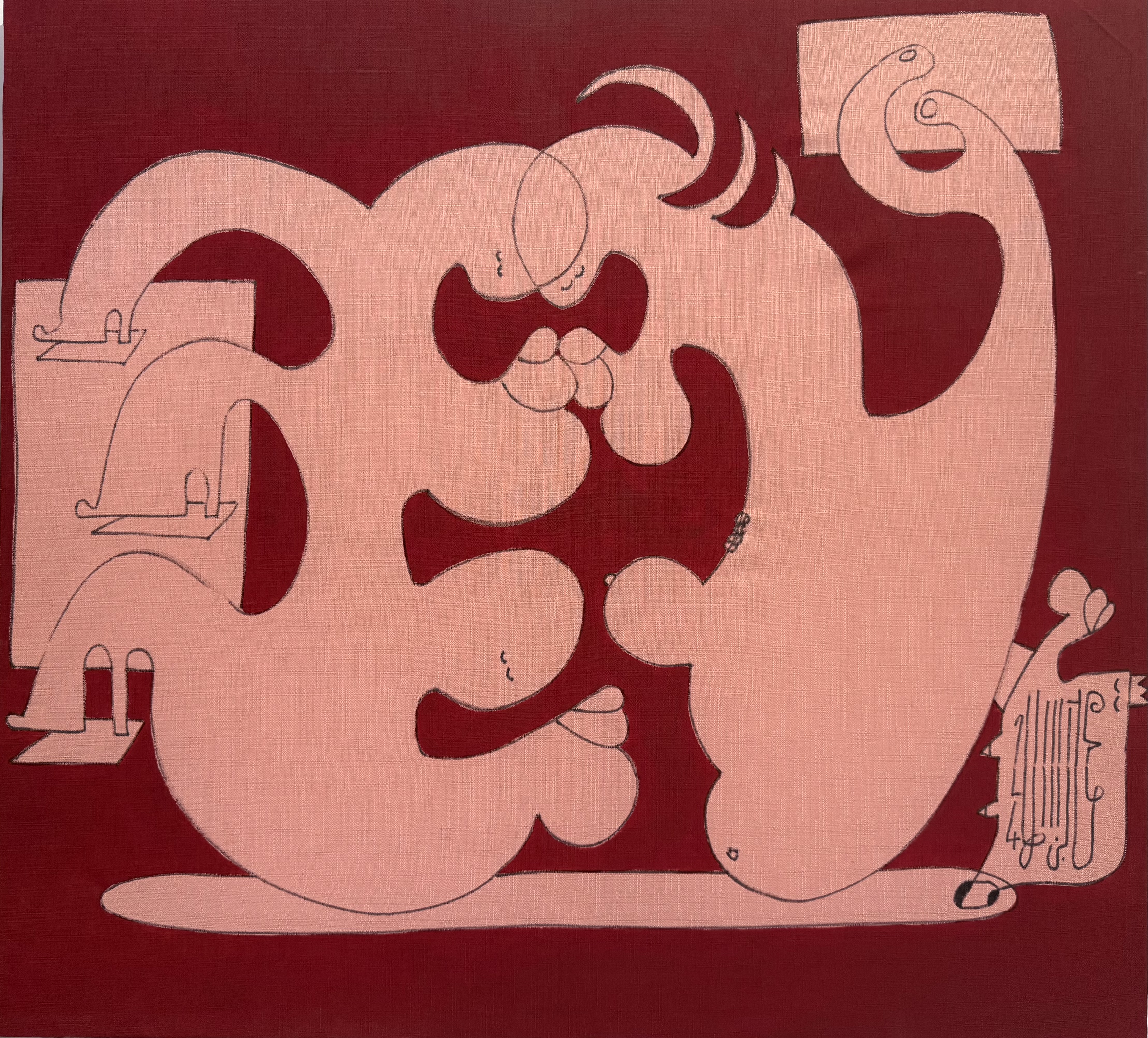 Mohamed Ben Soltane, Variations Amoureuses II, Acrylique sur tissu, 90x80cm, 2025