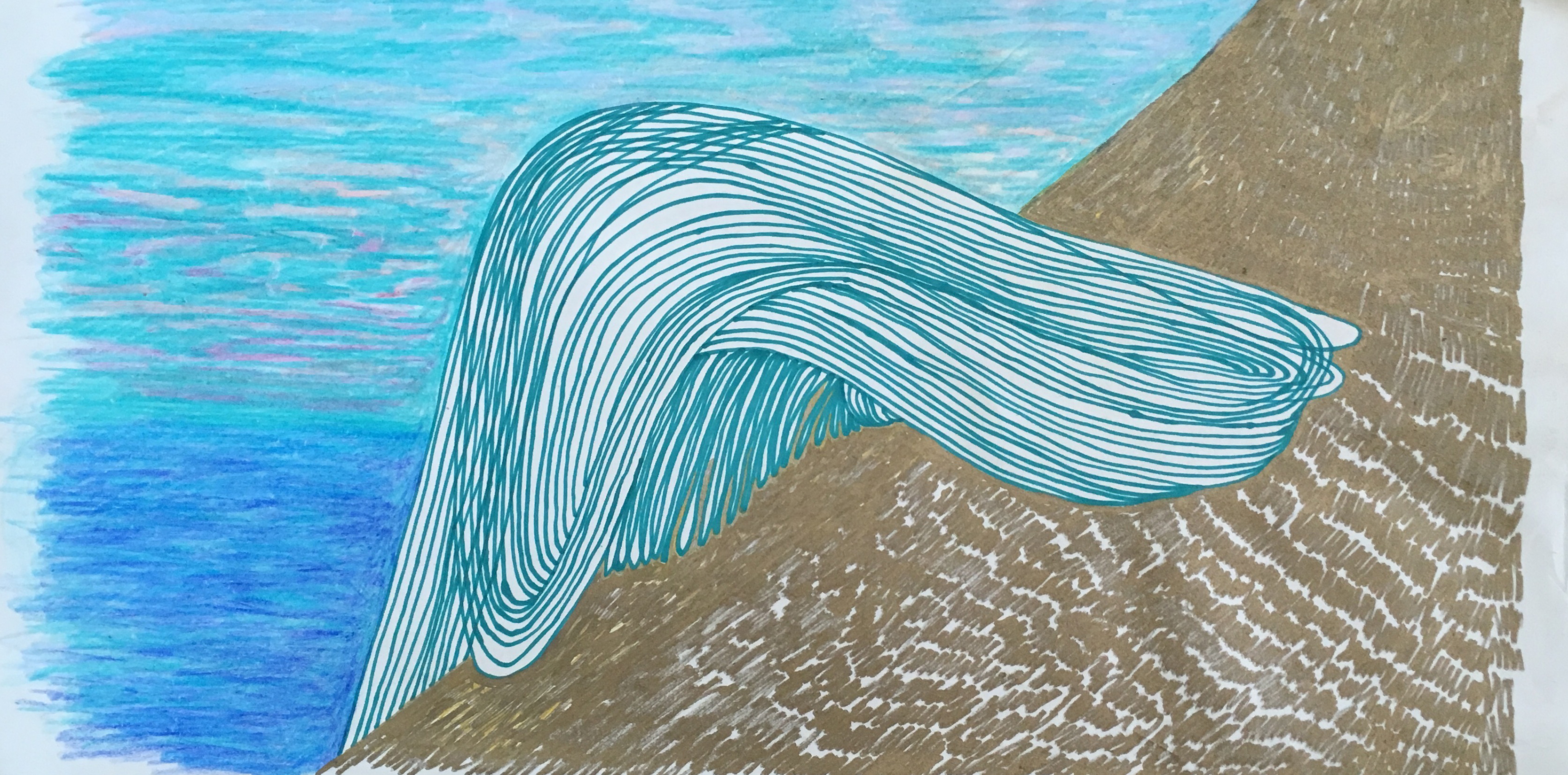 On The Breakwater, ink and wax on Japanese paper, 27 x 26.5 inches