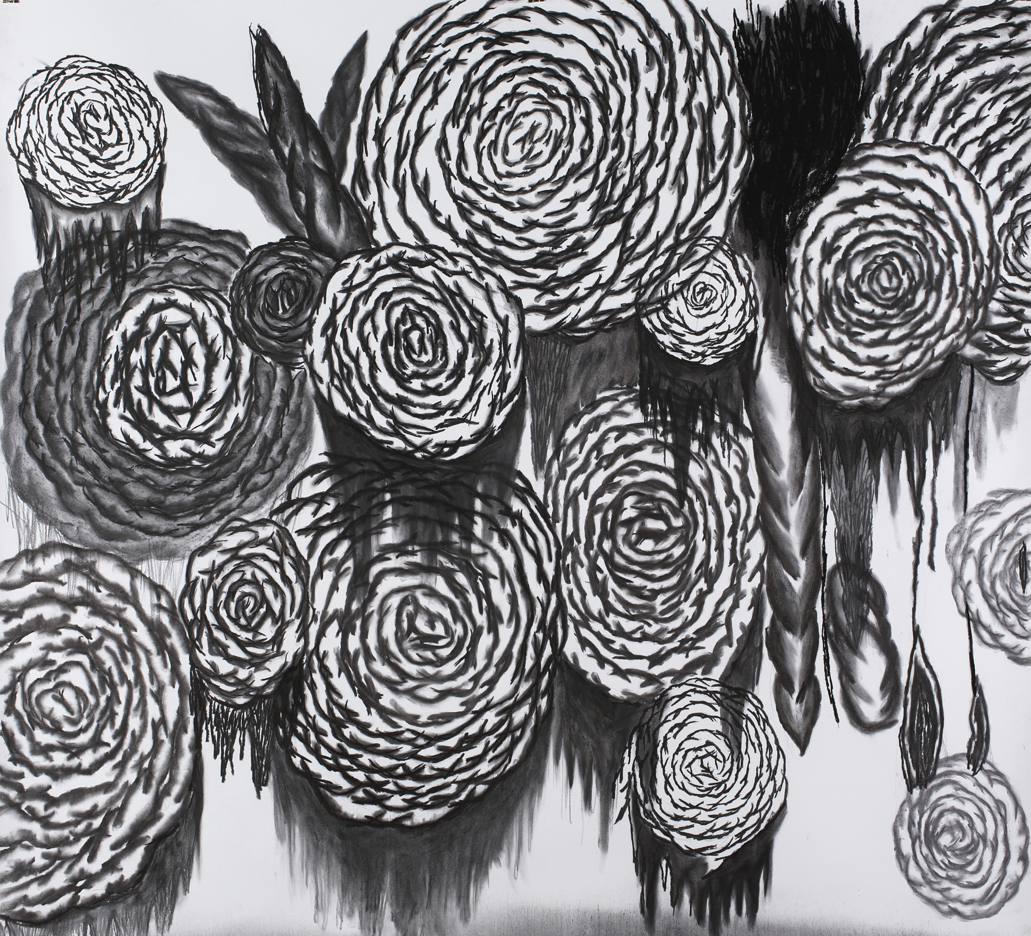 몇 웅큼의 덩어리 A few handful of mass_charcoal on paper_150x165cm_2016