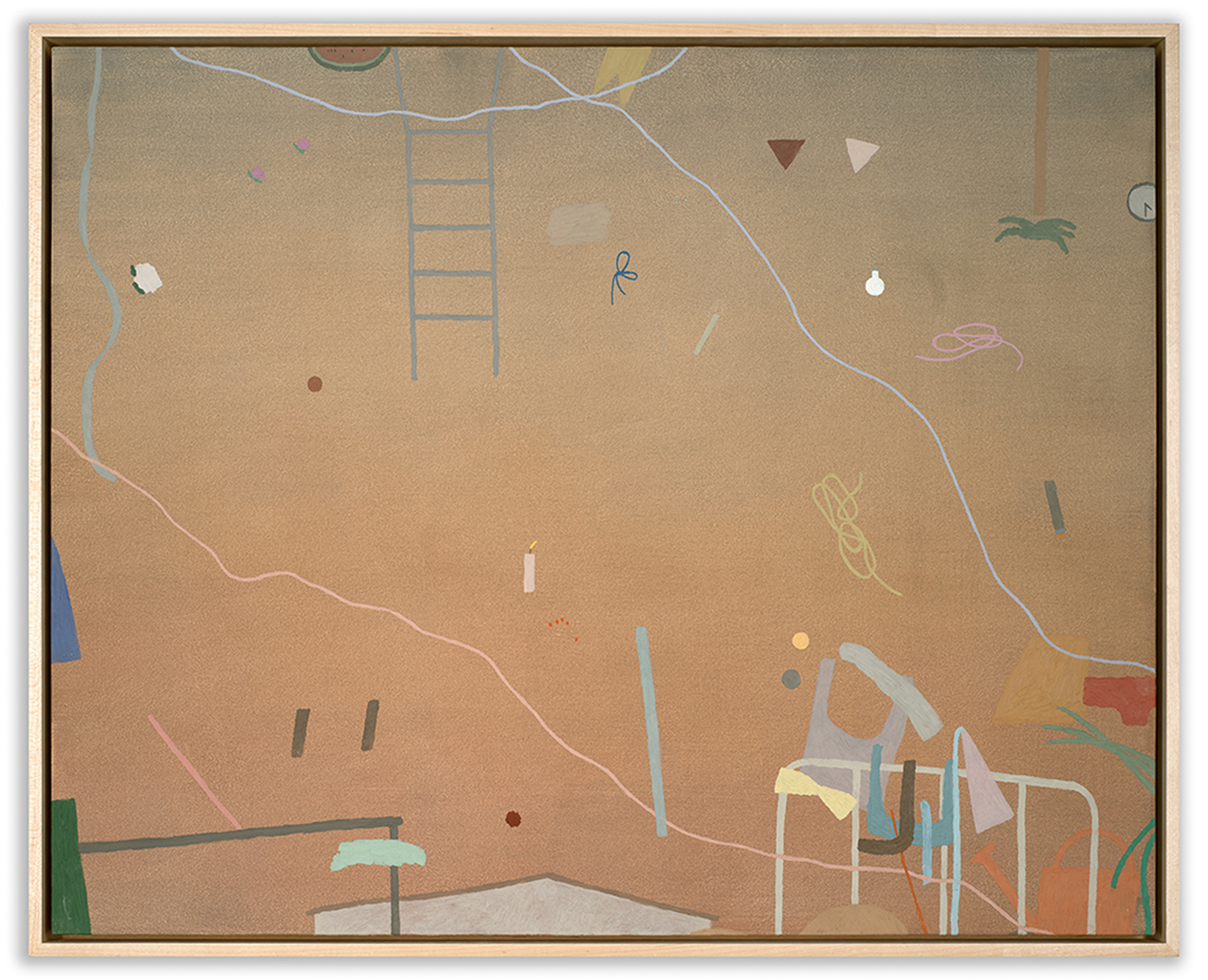 Rooftop, Ladder, Light Bulb, Clock, 24 x 30", 2022