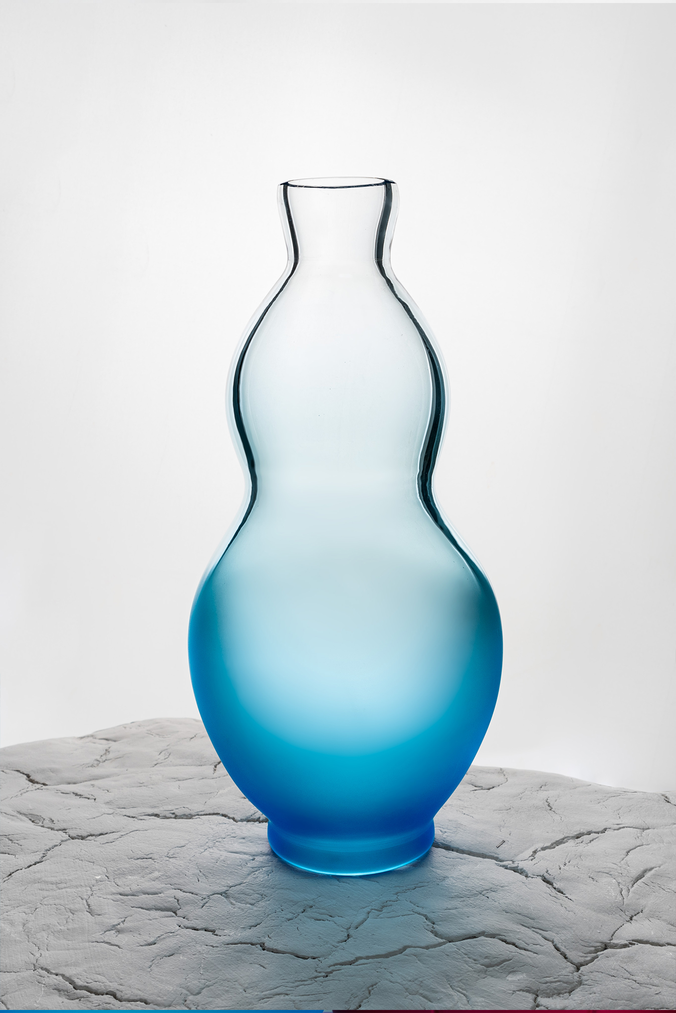 Blue Sea Sparkle lamp made with Porcelain and Blown Glass on White Background, Plaja Studio